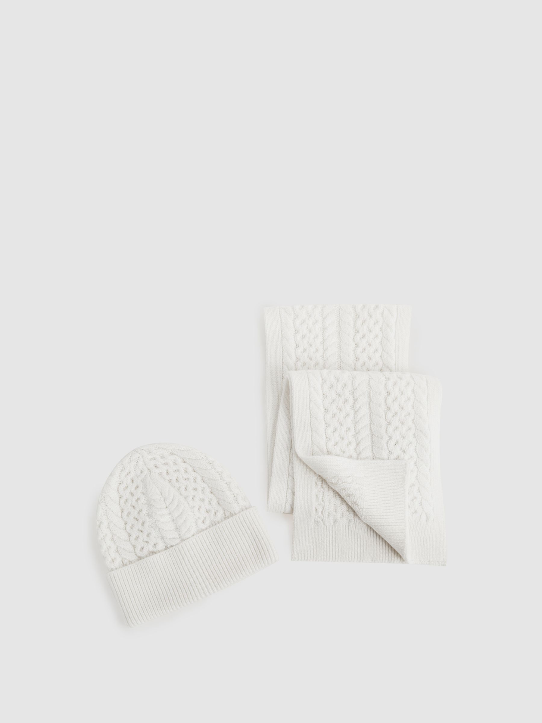 Junior Knitted Scarf and Beanie Hat Set in Ecru - Image 1 of 5