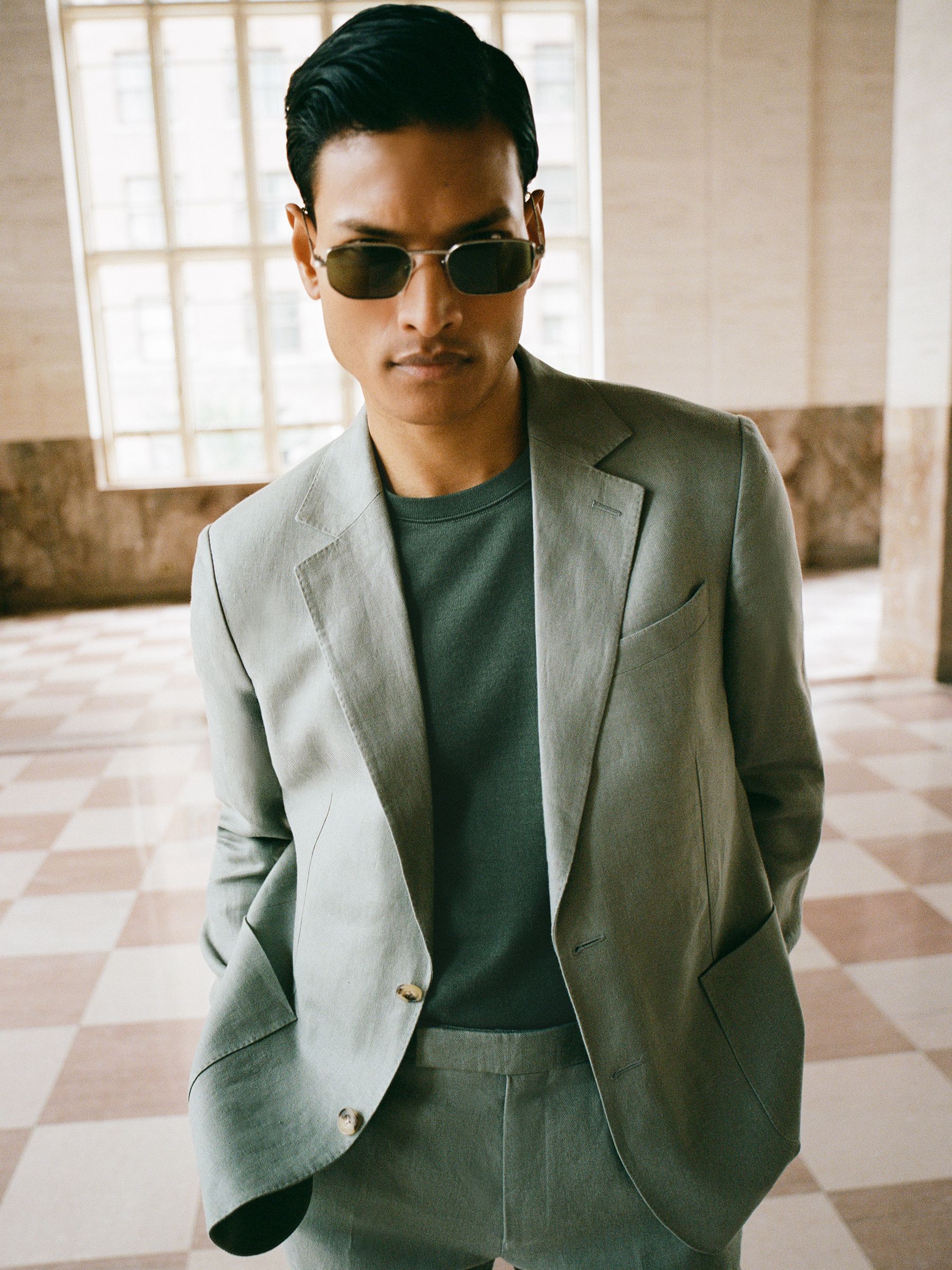 Linen-Twill Single-Breasted Blazer Tailored-Fit in Sage - Image 1 of 9 Linen-Twill Single-Breasted Blazer Tailored-Fit in Sage - Image 1 of 9