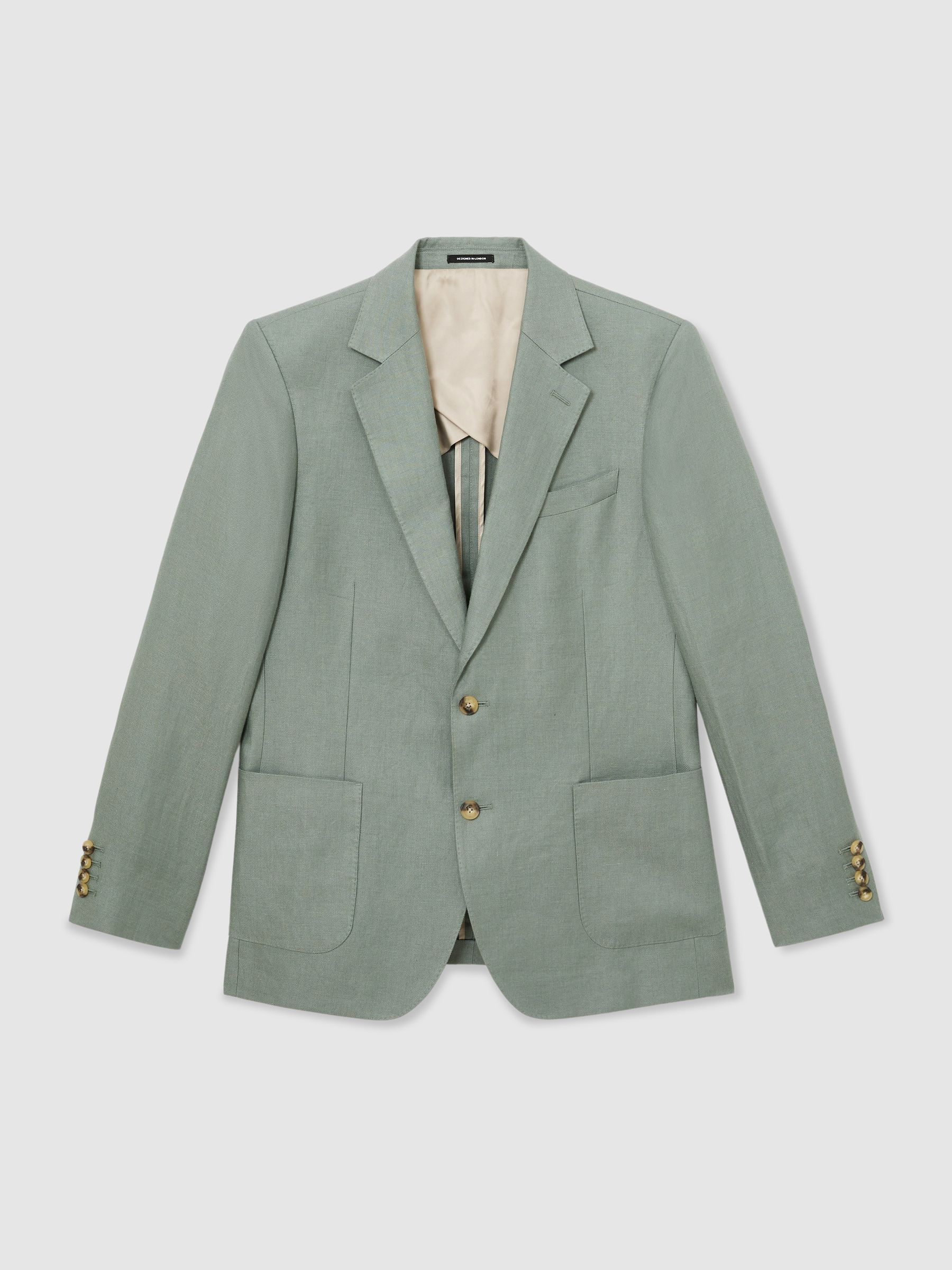 Linen-Twill Single-Breasted Blazer Tailored-Fit in Sage - Image 2 of 9 Linen-Twill Single-Breasted Blazer Tailored-Fit in Sage - Image 2 of 9