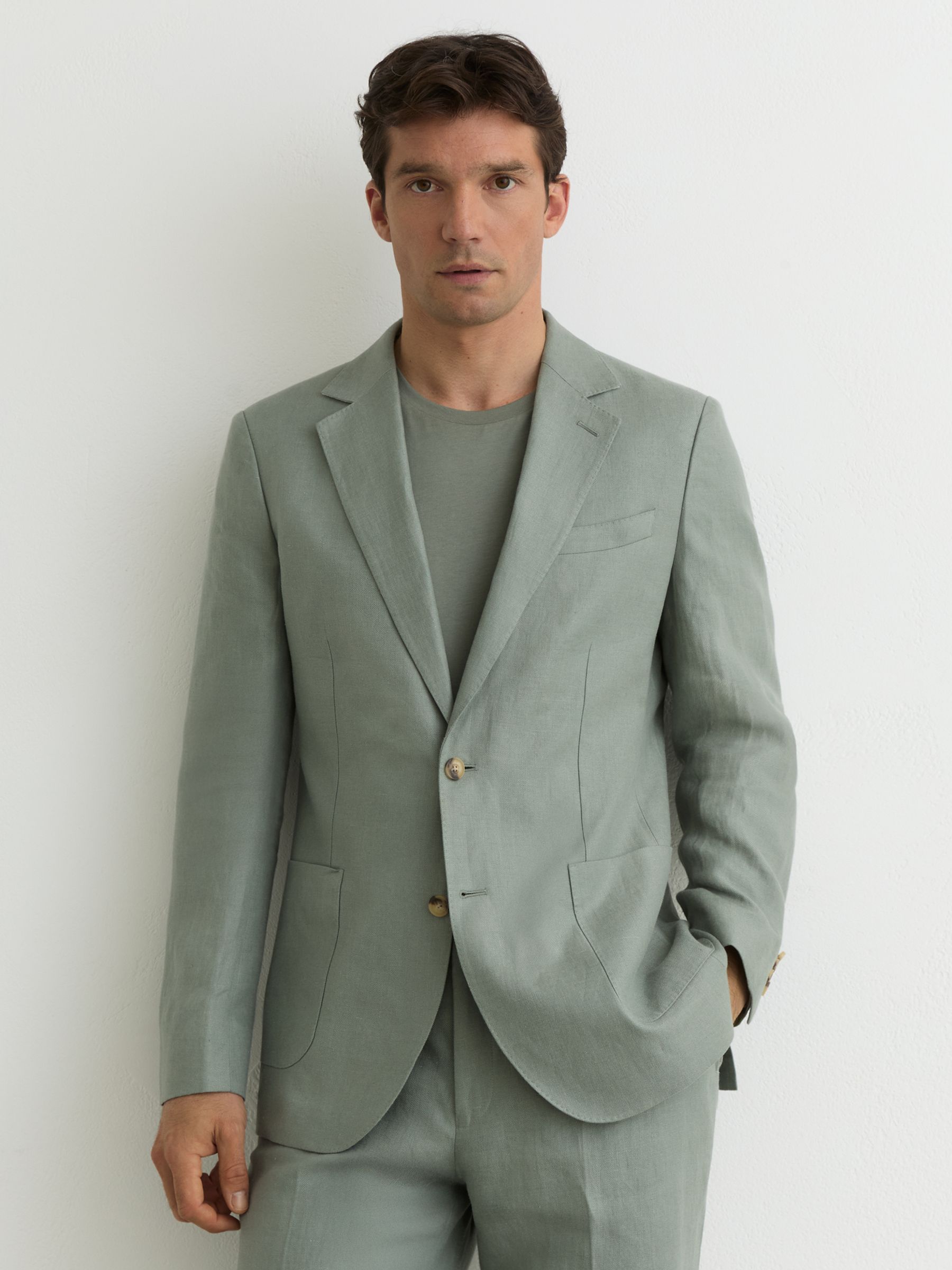 Linen-Twill Single-Breasted Blazer Tailored-Fit in Sage - Image 3 of 9