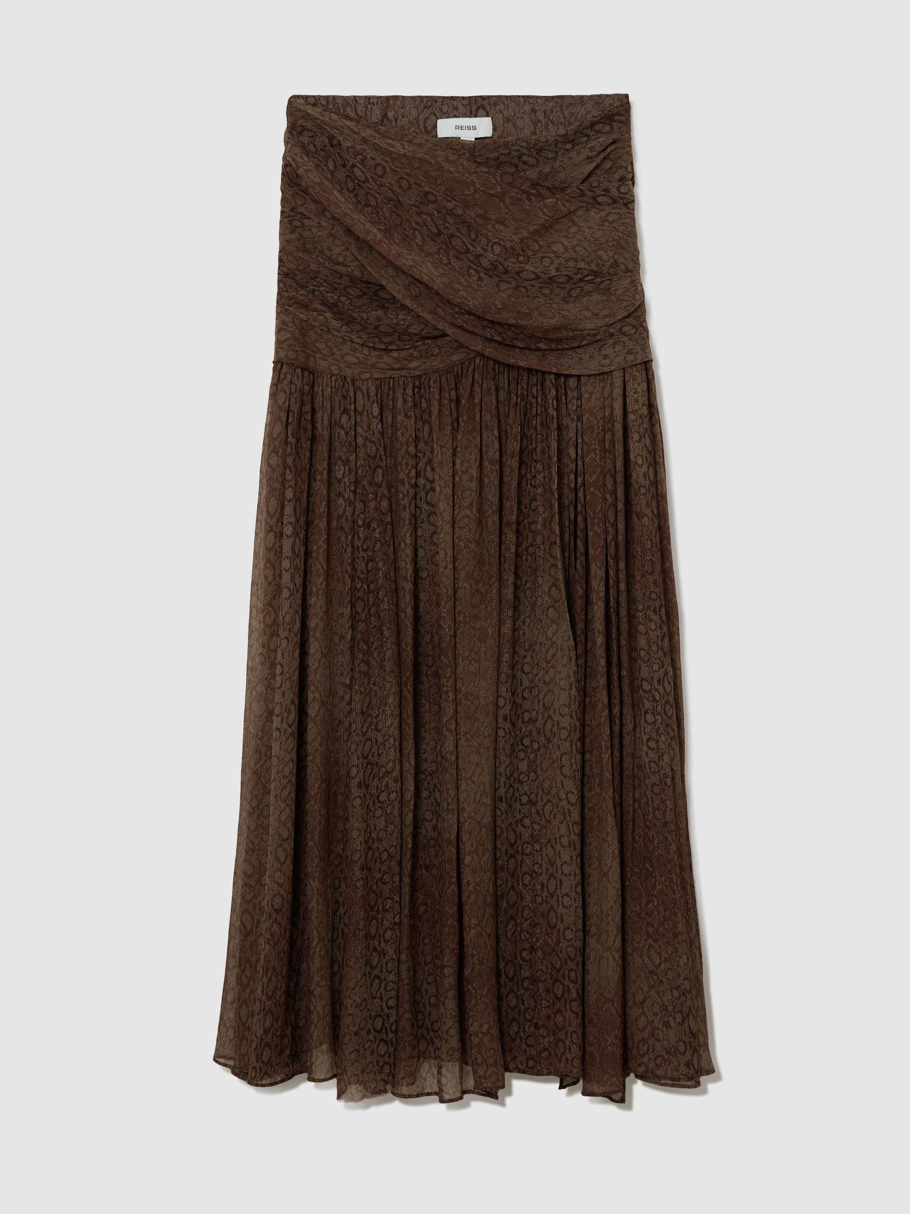 Snake-Print Plissé Maxi Skirt in Grape Burgundy - Image 2 of 7 Snake-Print Plissé Maxi Skirt in Grape Burgundy - Image 2 of 7