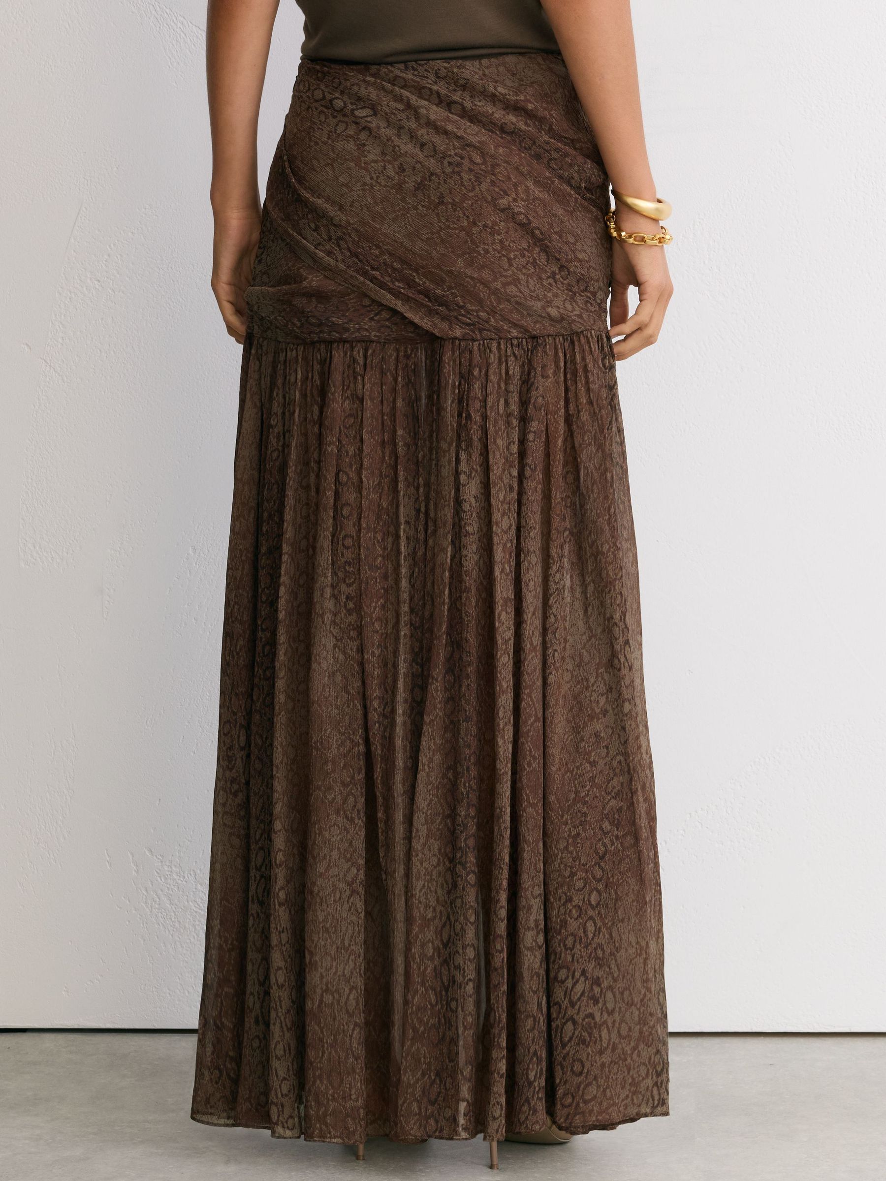 Snake-Print Plissé Maxi Skirt in Grape Burgundy - Image 6 of 7