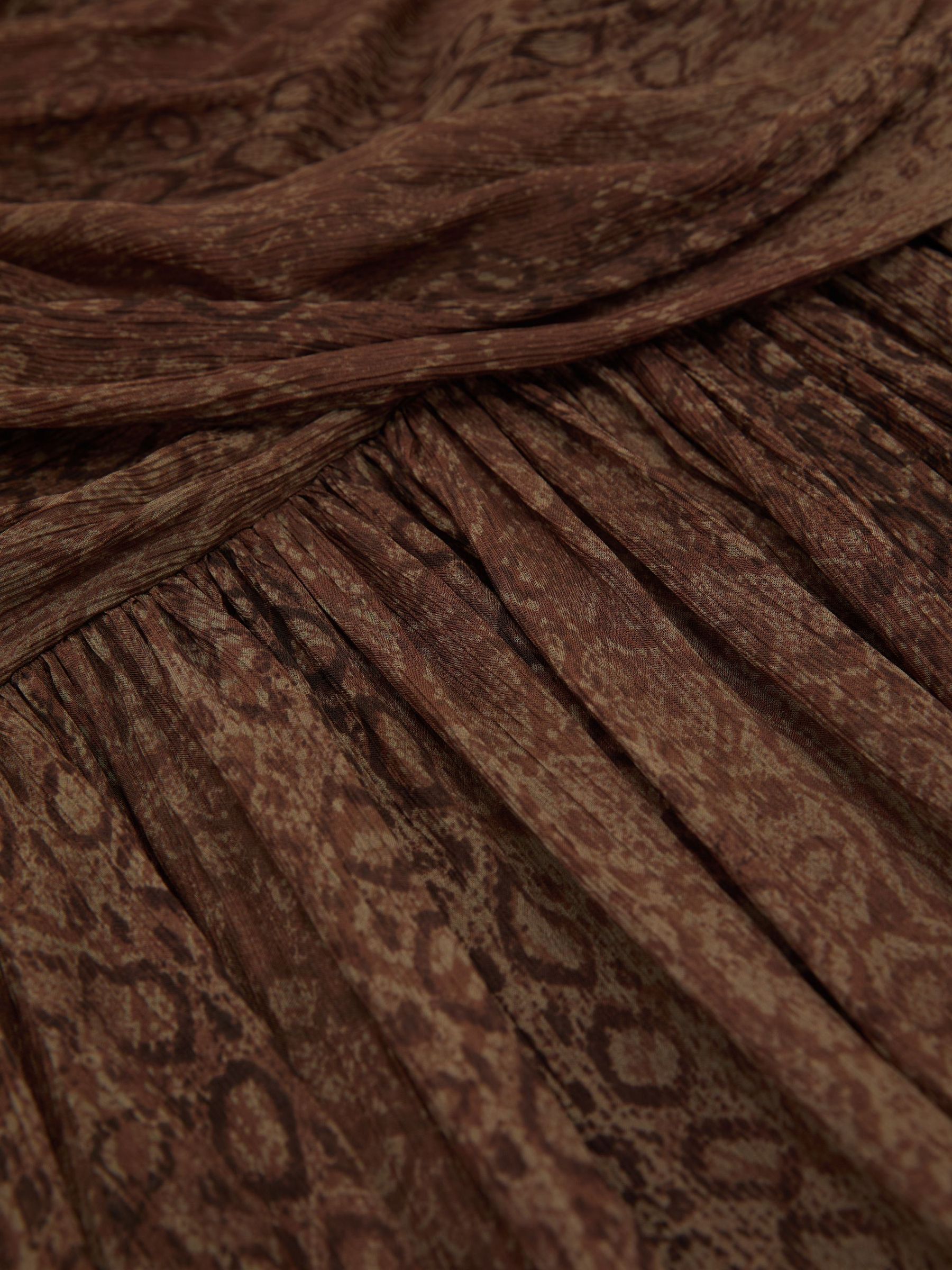 Snake-Print Plissé Maxi Skirt in Grape Burgundy - Image 7 of 7