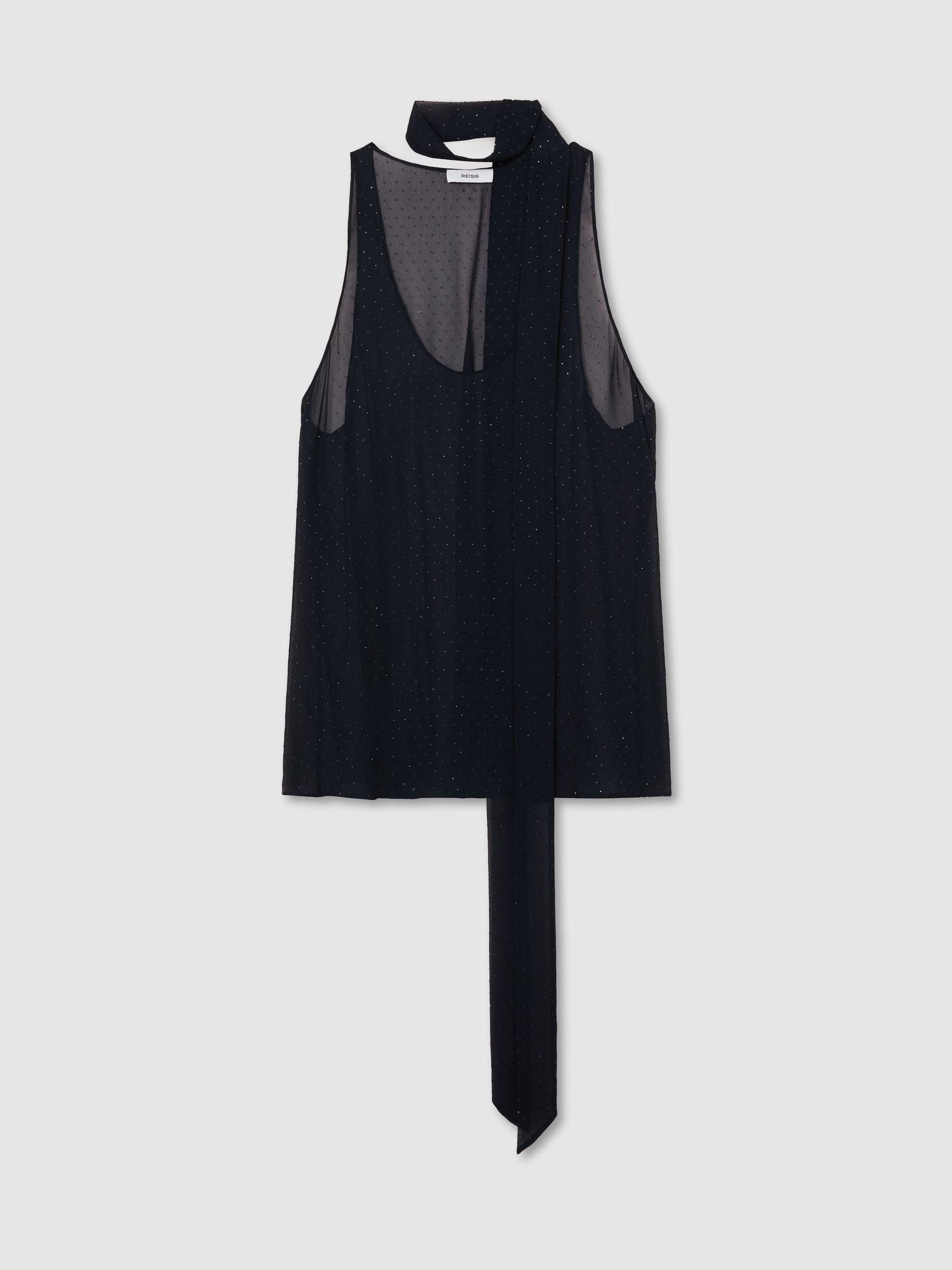 Sheer Crystal-Detail Scarf-Neck Vest in Navy - Bild 2 von 8