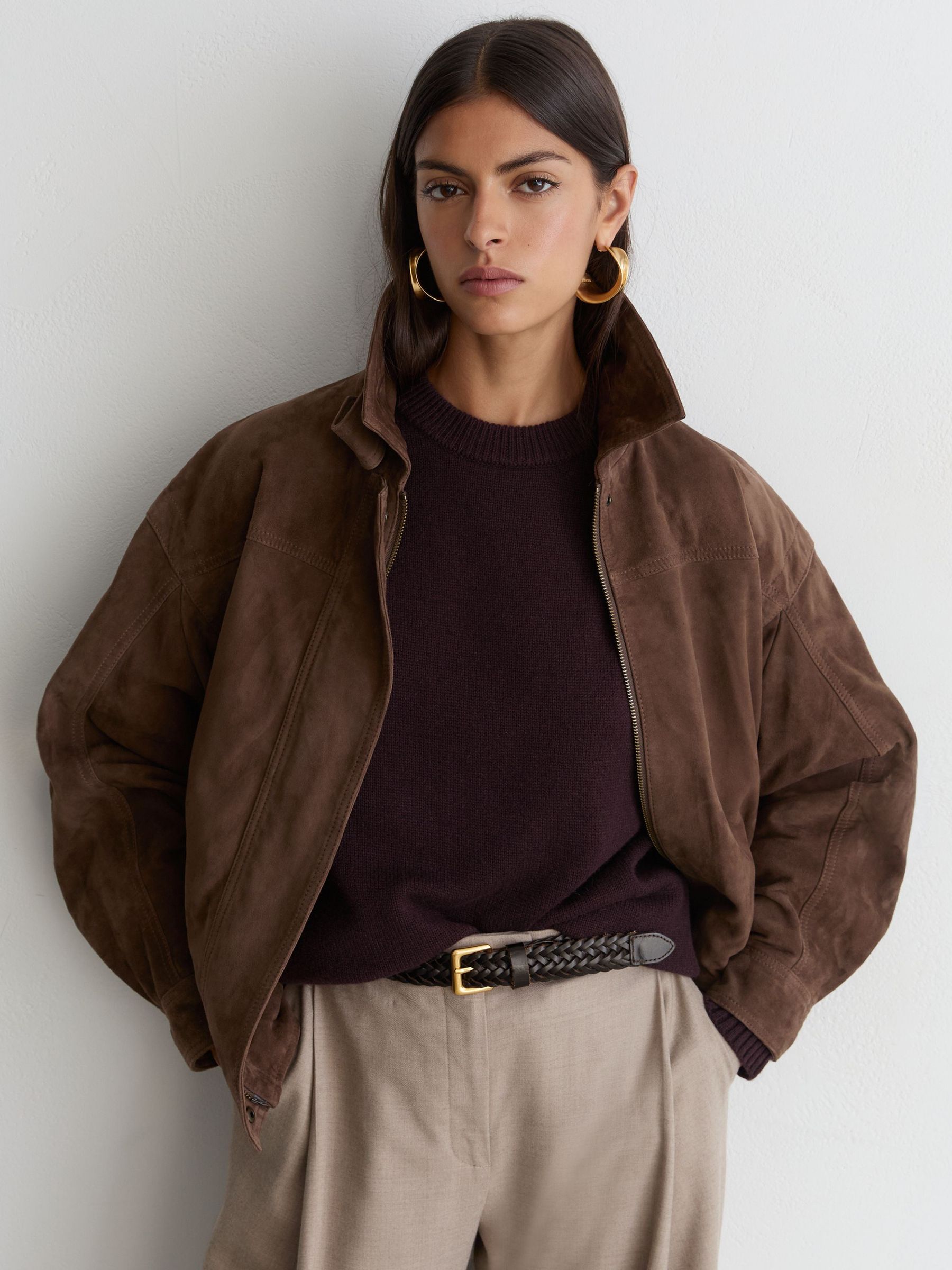 Slim Leather Woven Belt in Chocolate - Image 1 of 5