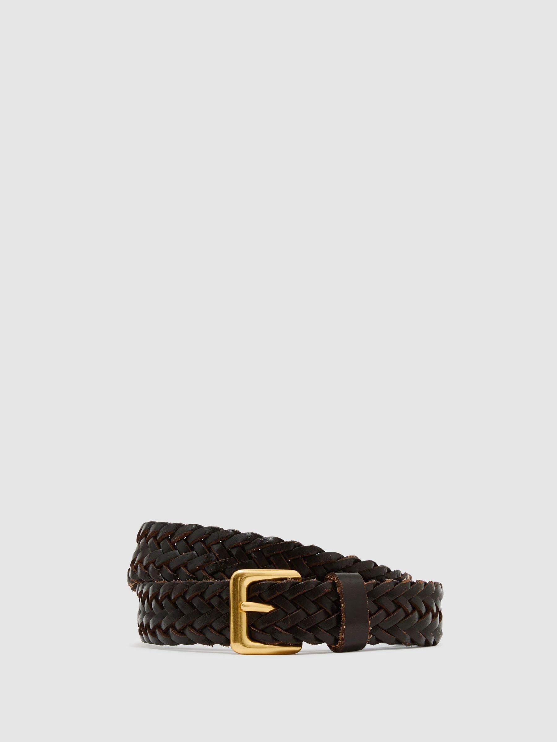 Slim Leather Woven Belt in Chocolate - Image 2 of 5