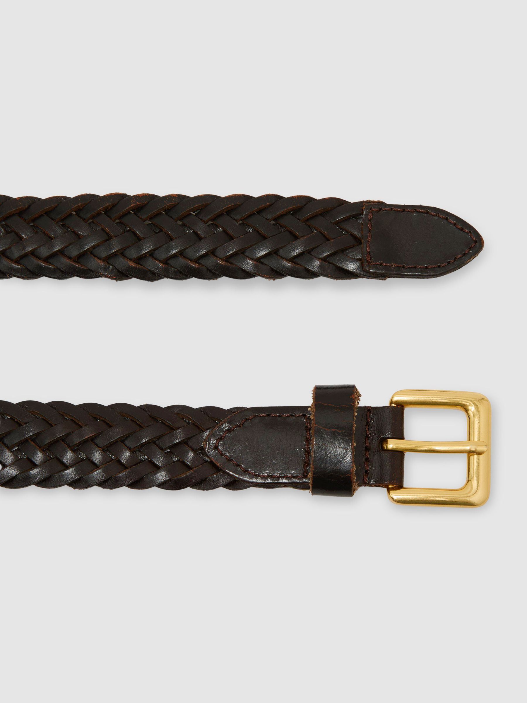 Slim Leather Woven Belt in Chocolate - Image 3 of 5