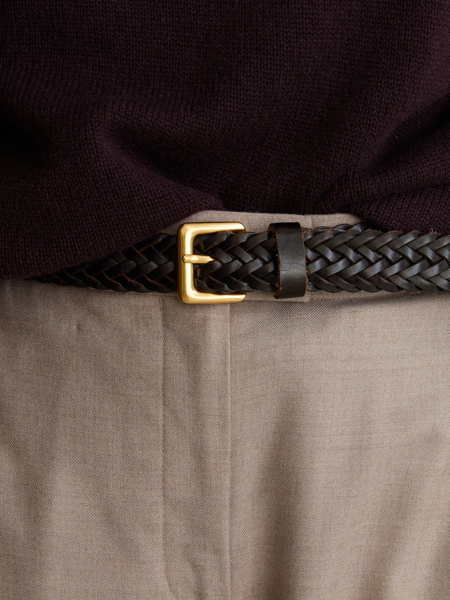 Slim Leather Woven Belt in Chocolate - Image 4 of 5