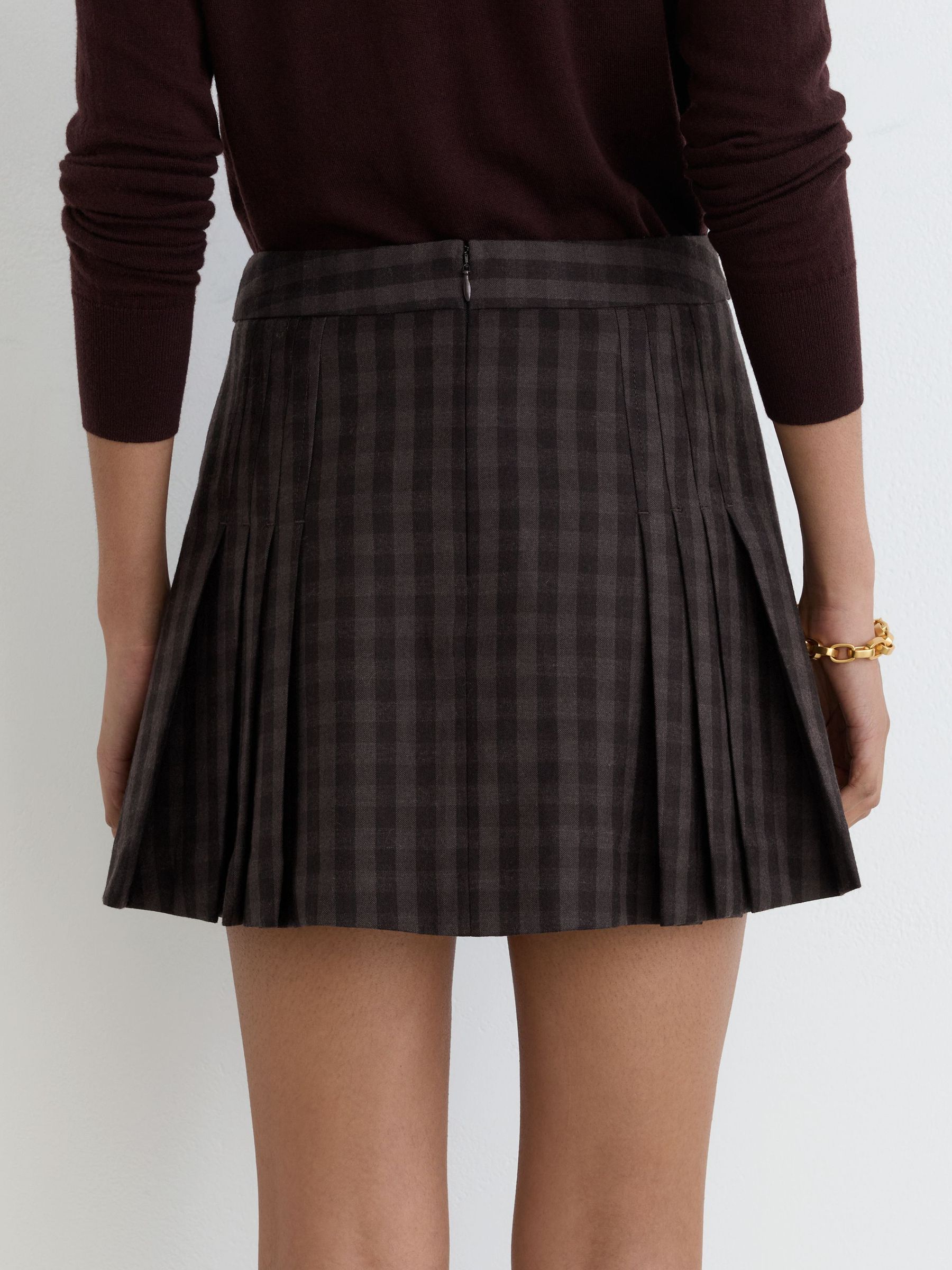 Wool Check Pleated Mini Skirt in Grape Check - Image 6 of 7