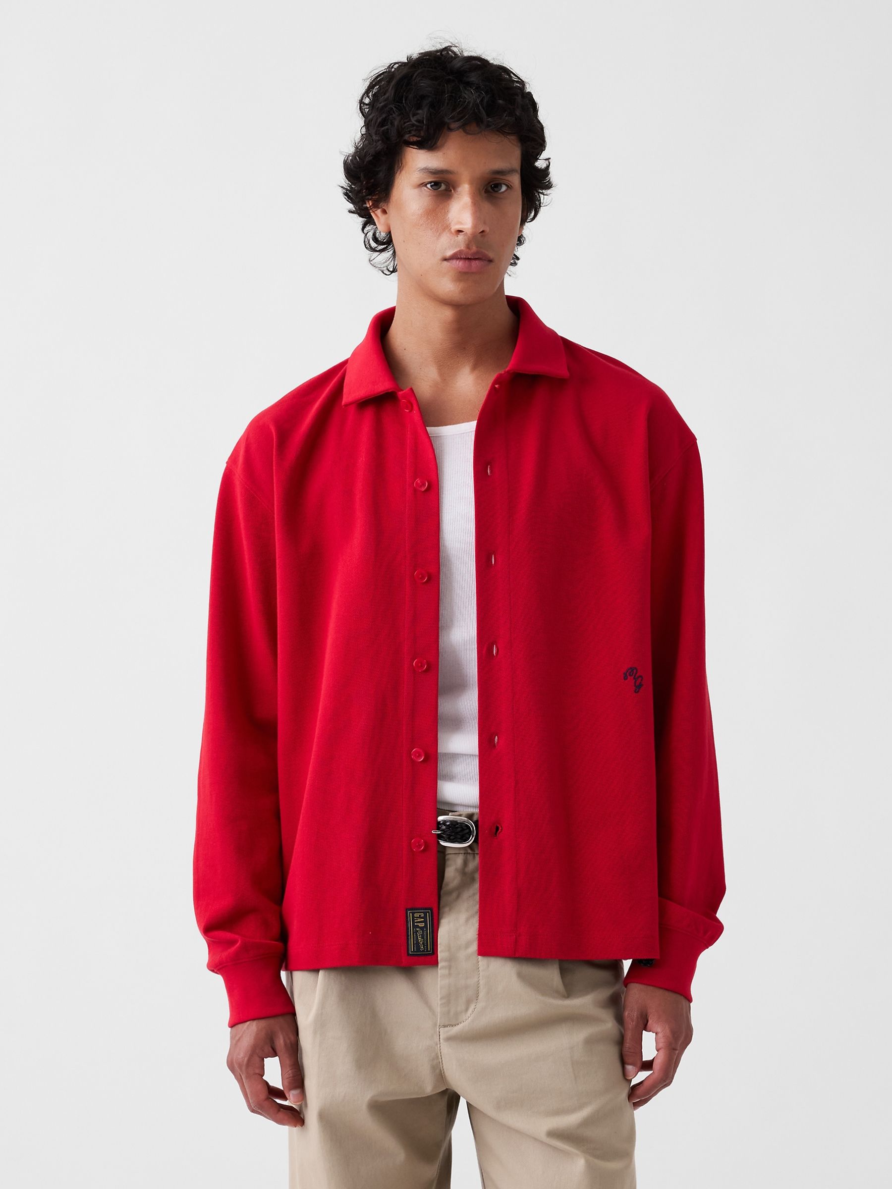 Gap x Malbon Red Pique Polo Overshirt - Image 1 of 9