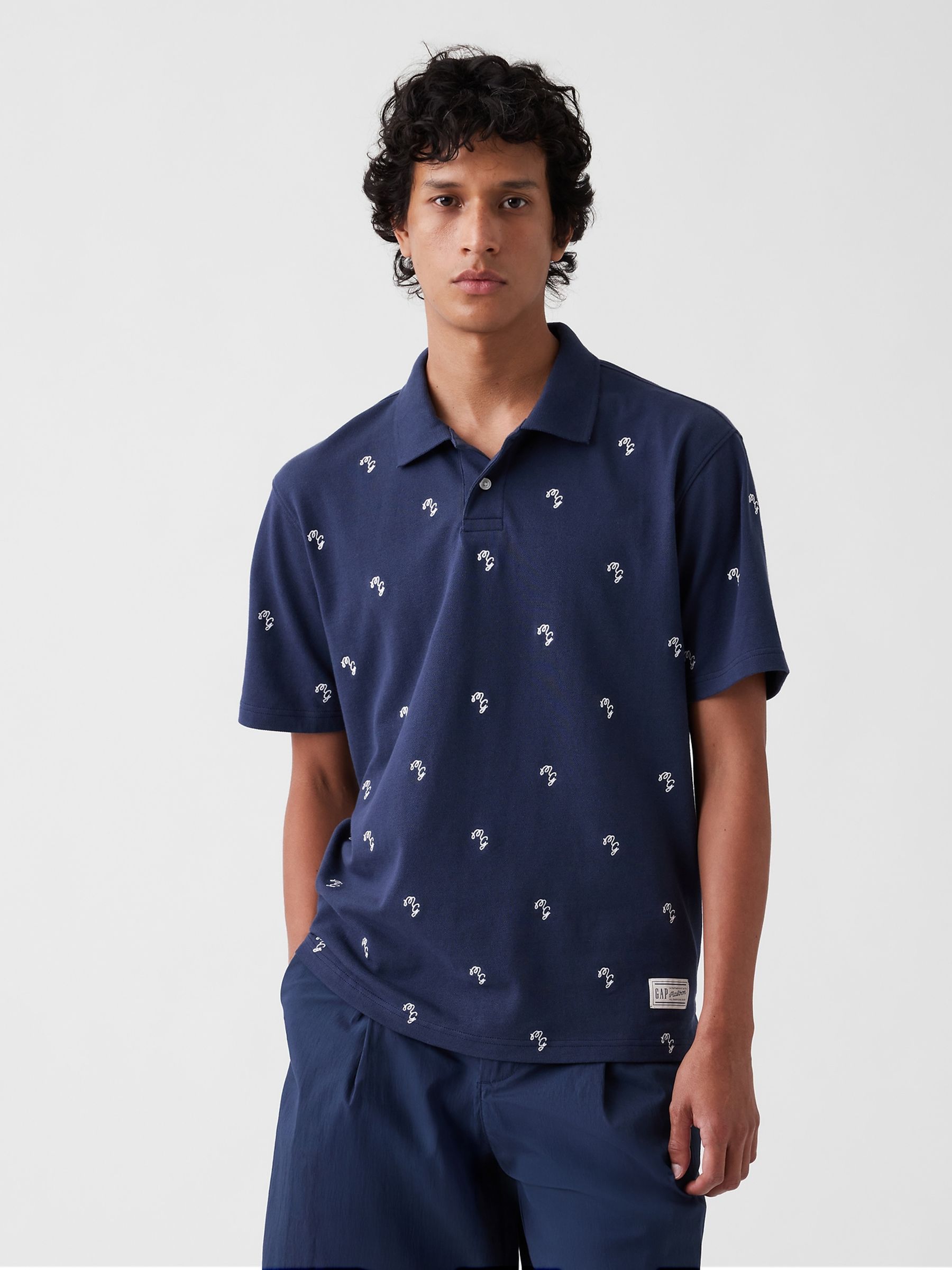 Gap x Malbon Navy Relaxed Logo Polo Shirt - Image 1 of 8