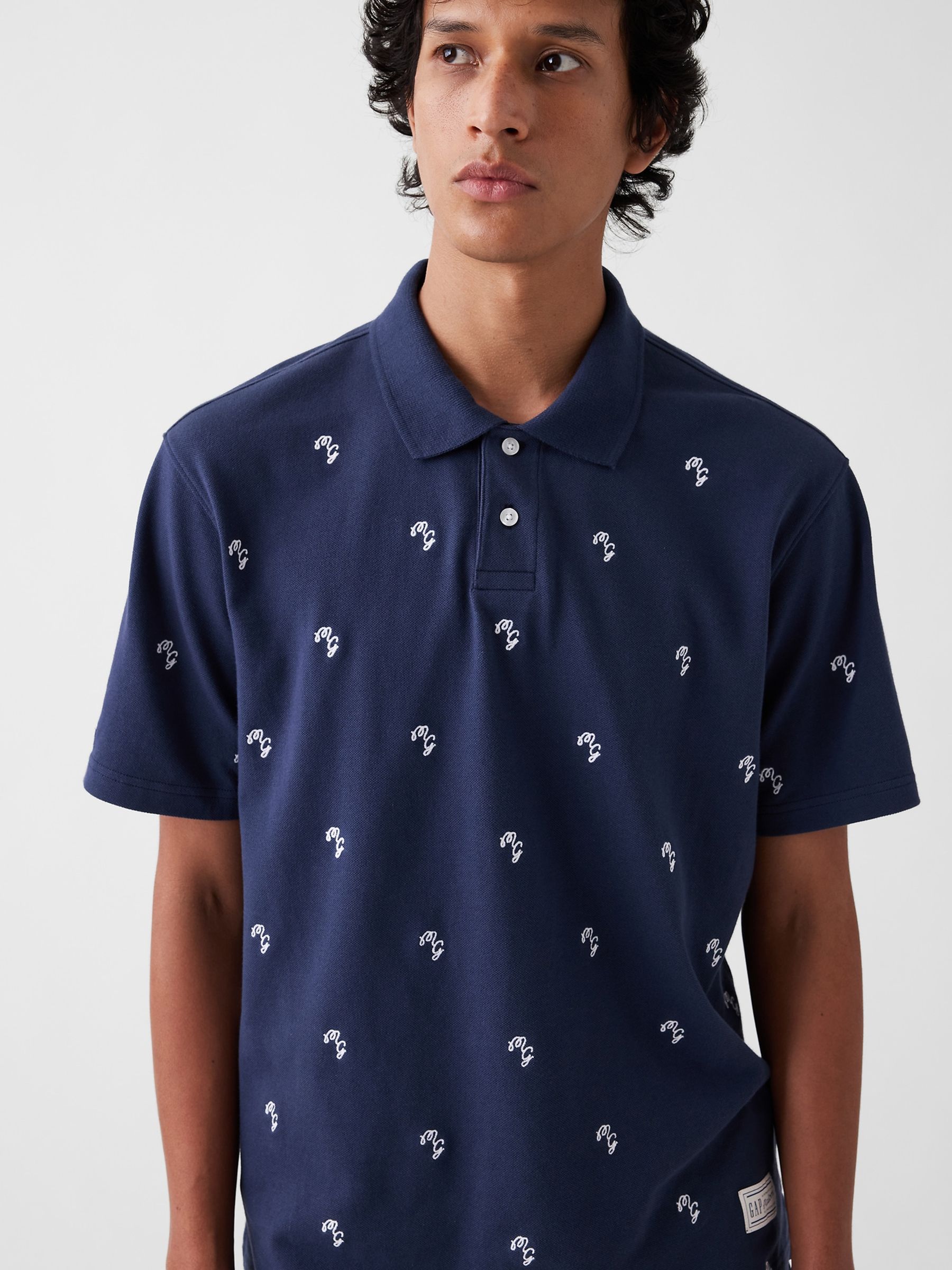 Gap x Malbon Navy Relaxed Logo Polo Shirt - Image 4 of 8