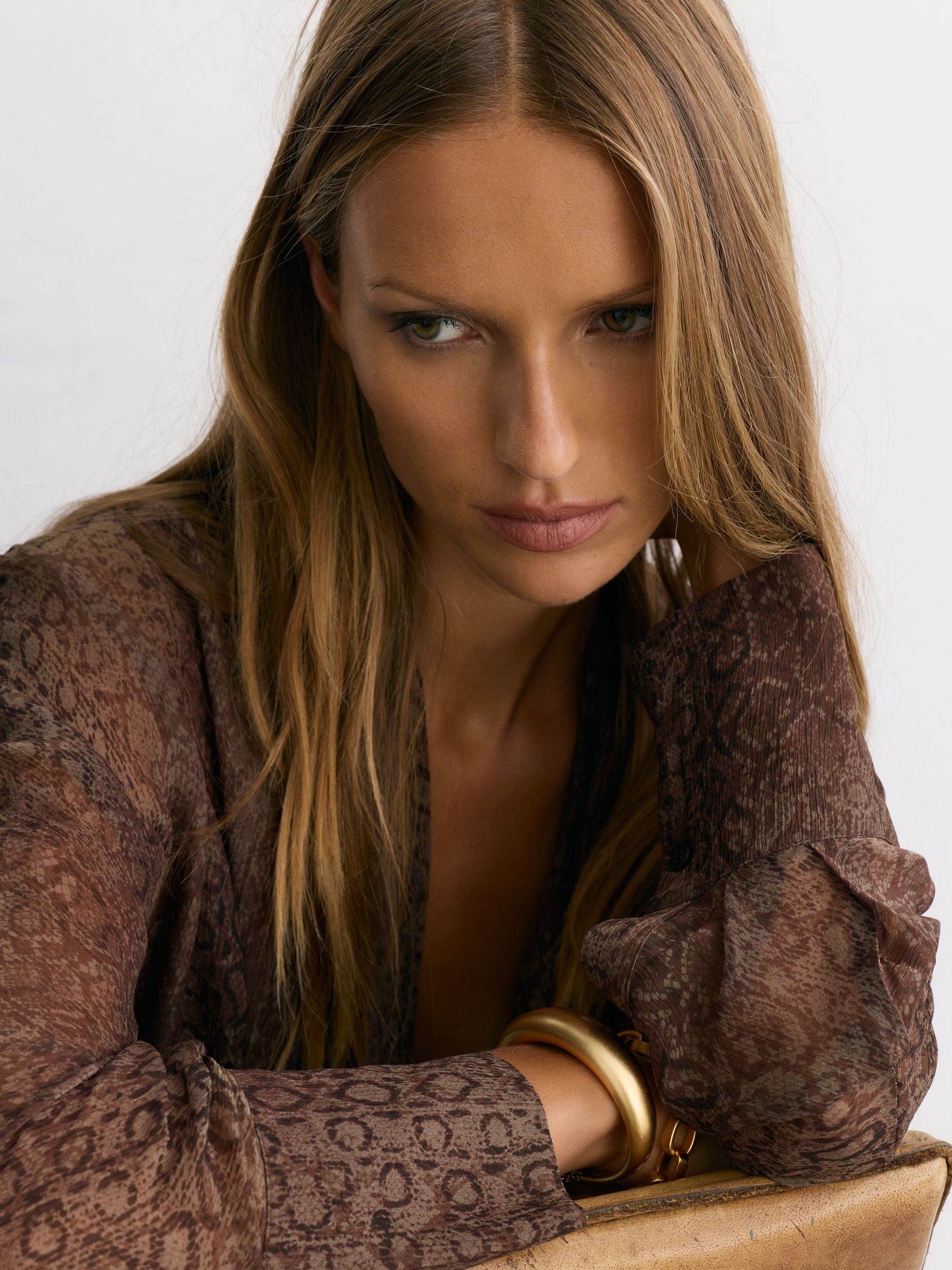 Snake-Print Plissé Tie-Front Blouse in Grape Burgundy - Image 4 of 7