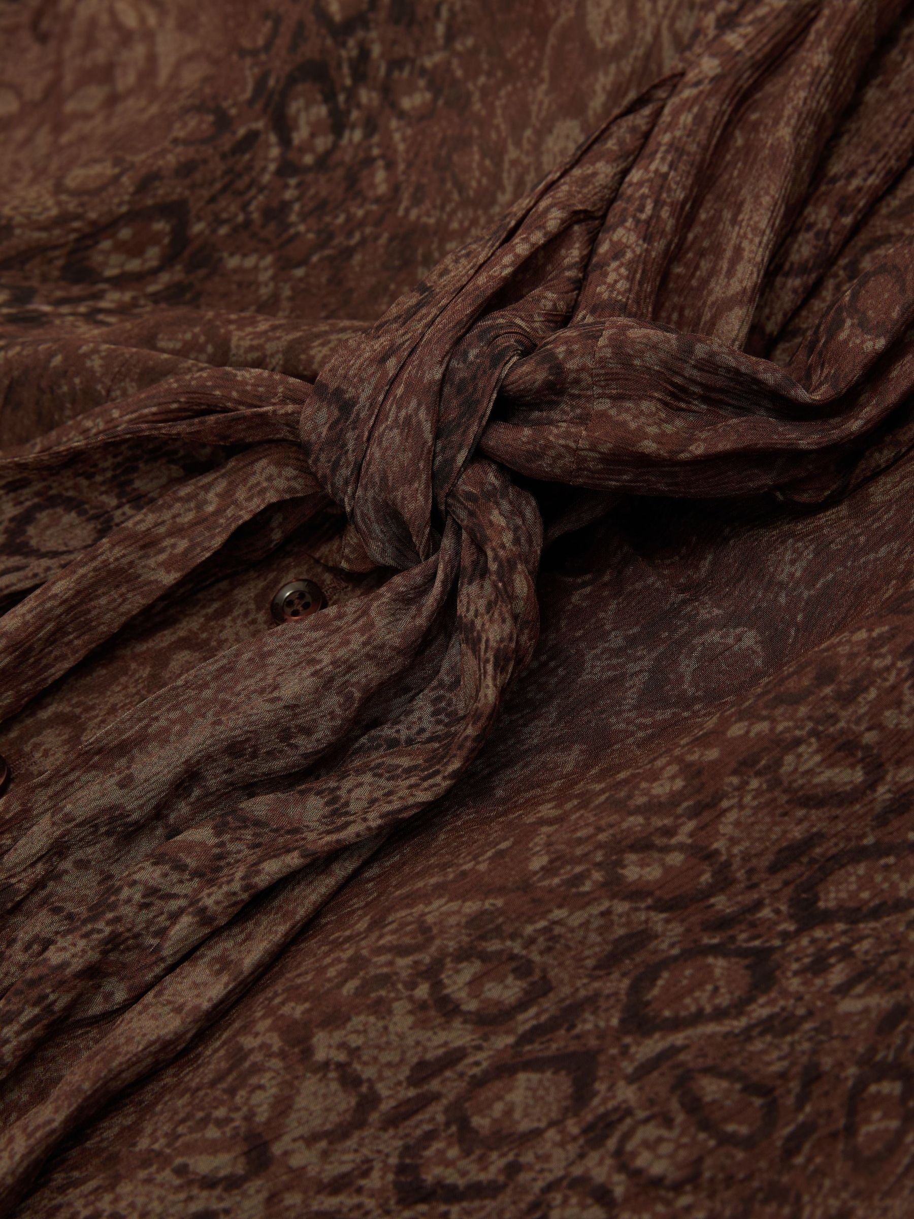 Snake-Print Plissé Tie-Front Blouse in Grape Burgundy - Image 7 of 7