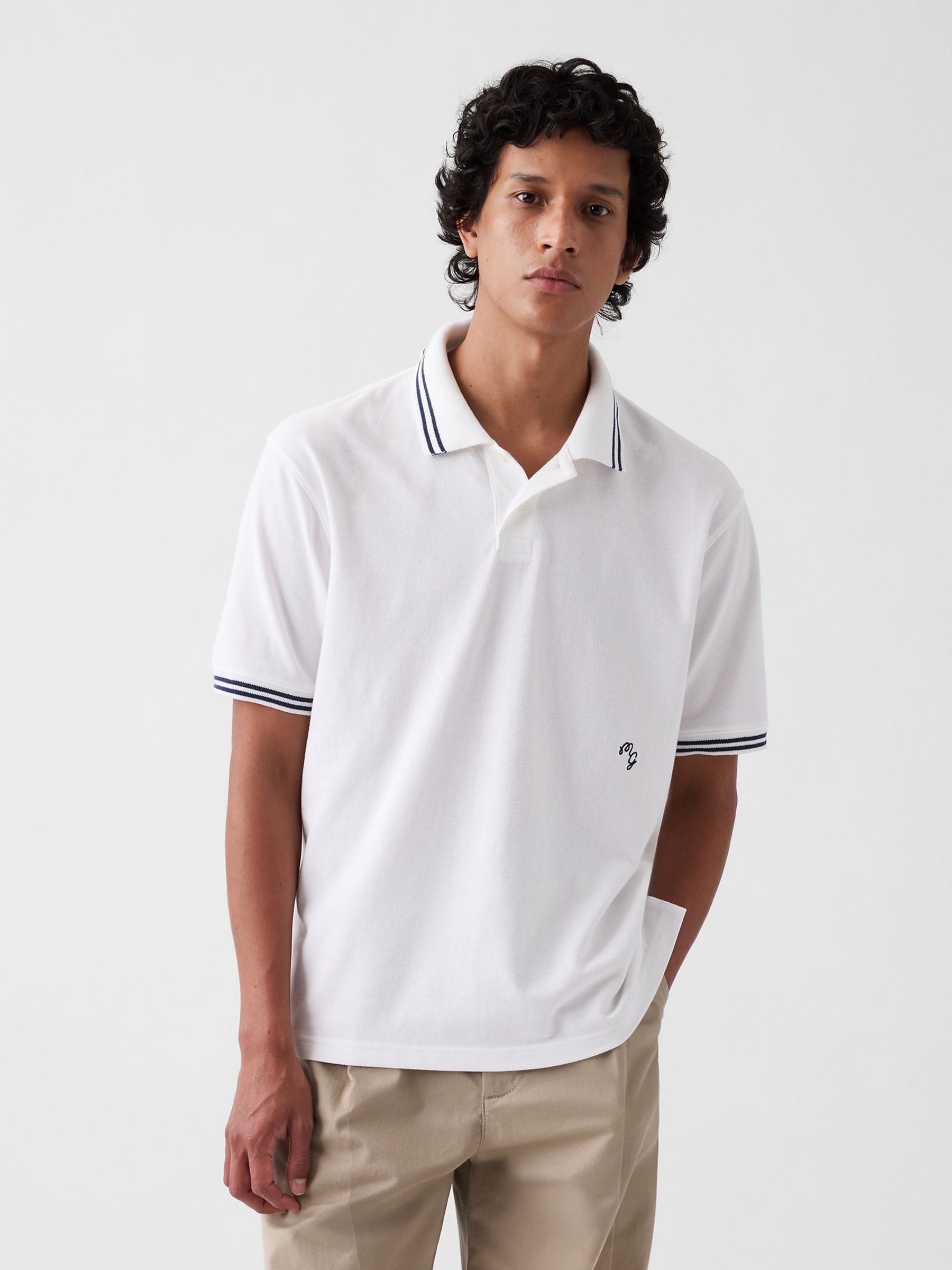 Gap x Malbon White Relaxed Logo Polo Shirt - Image 1 of 7 Gap x Malbon White Relaxed Logo Polo Shirt - Image 1 of 7