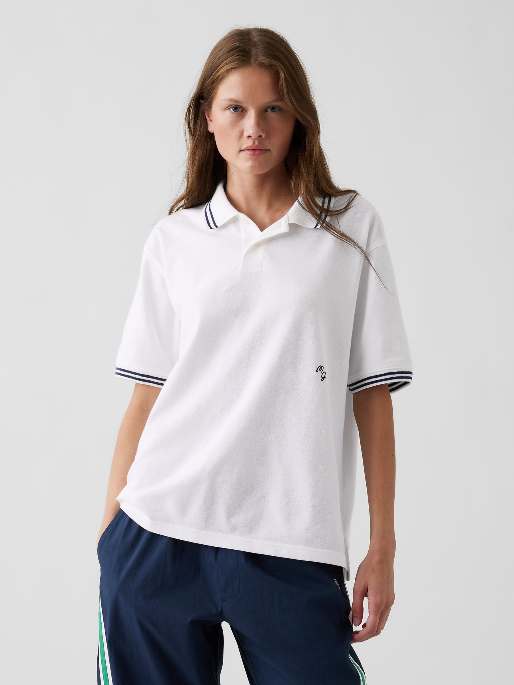 Gap x Malbon White Relaxed Logo Polo Shirt - Image 5 of 7