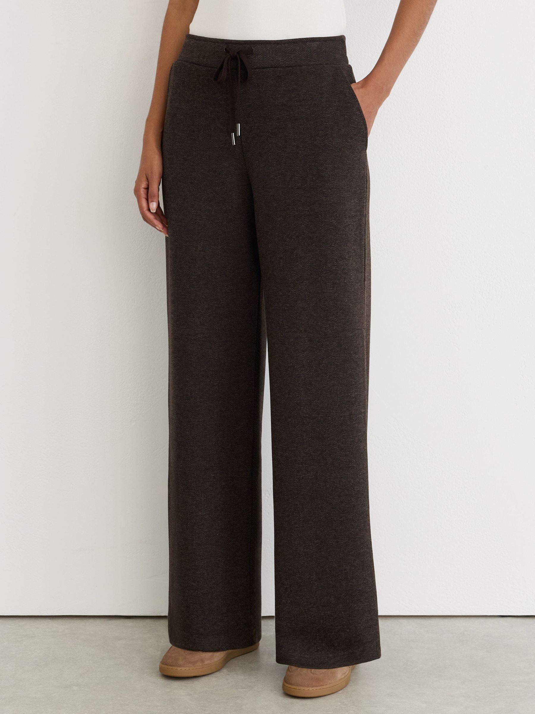 Herringbone Wide-Leg Drawstring Joggers in Dark Brown - Image 3 of 6