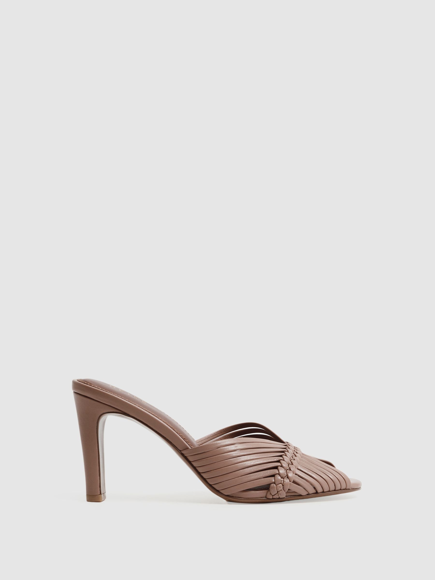 Leather Woven Heeled Mules in Blush - Image 1 of 5