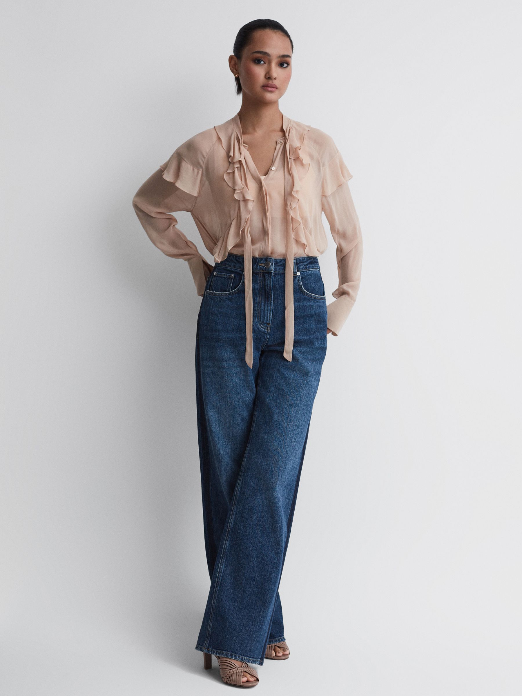 Leather Woven Heeled Mules in Blush - Image 2 of 5