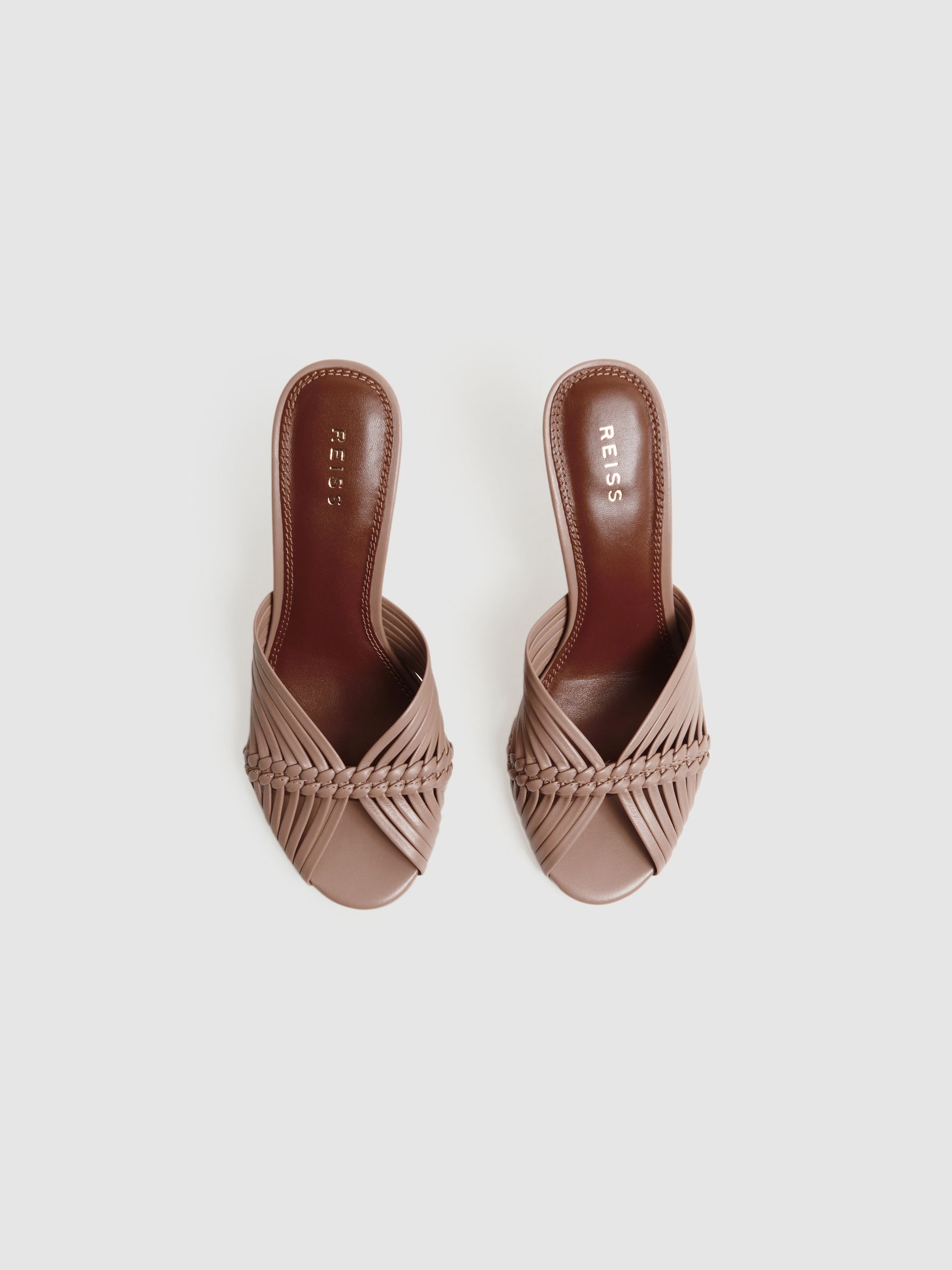 Leather Woven Heeled Mules in Blush - Image 3 of 5