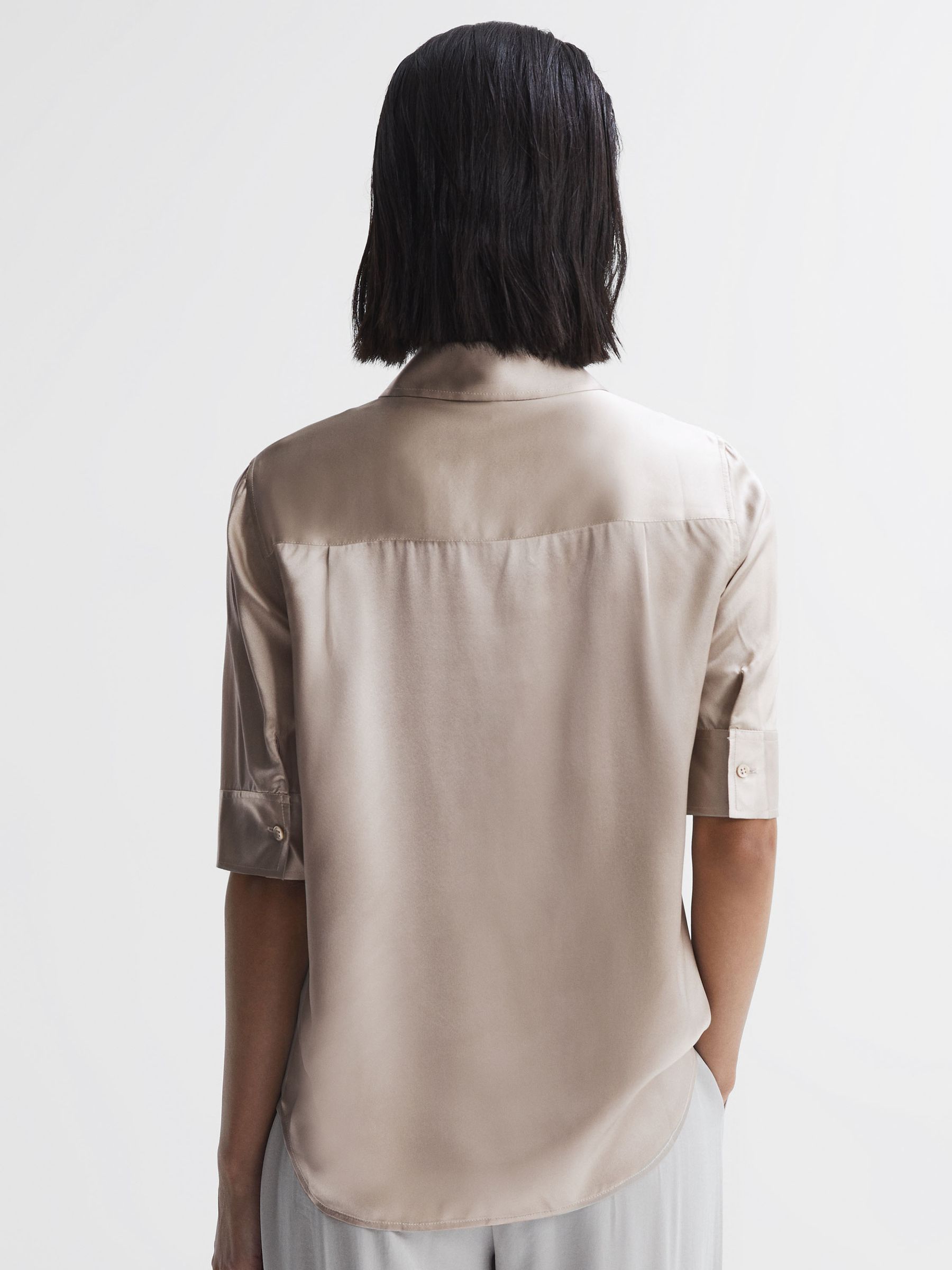 Silk Short Sleeve Button Through Shirt in Champagne - Image 5 of 5