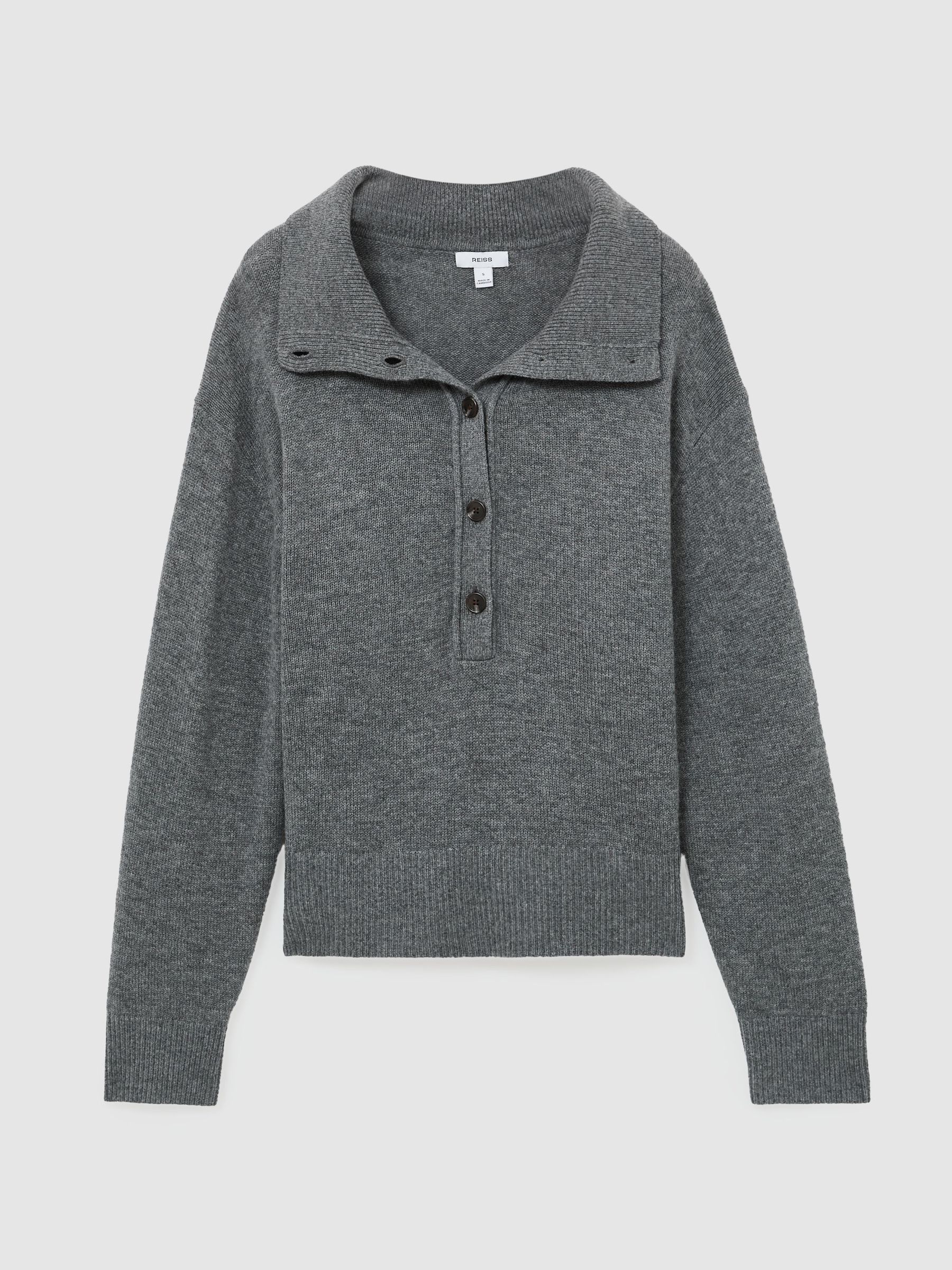 Wool-Cashmere Half-Button Jumper in Grey - 第 2 張圖片（共 7 張）