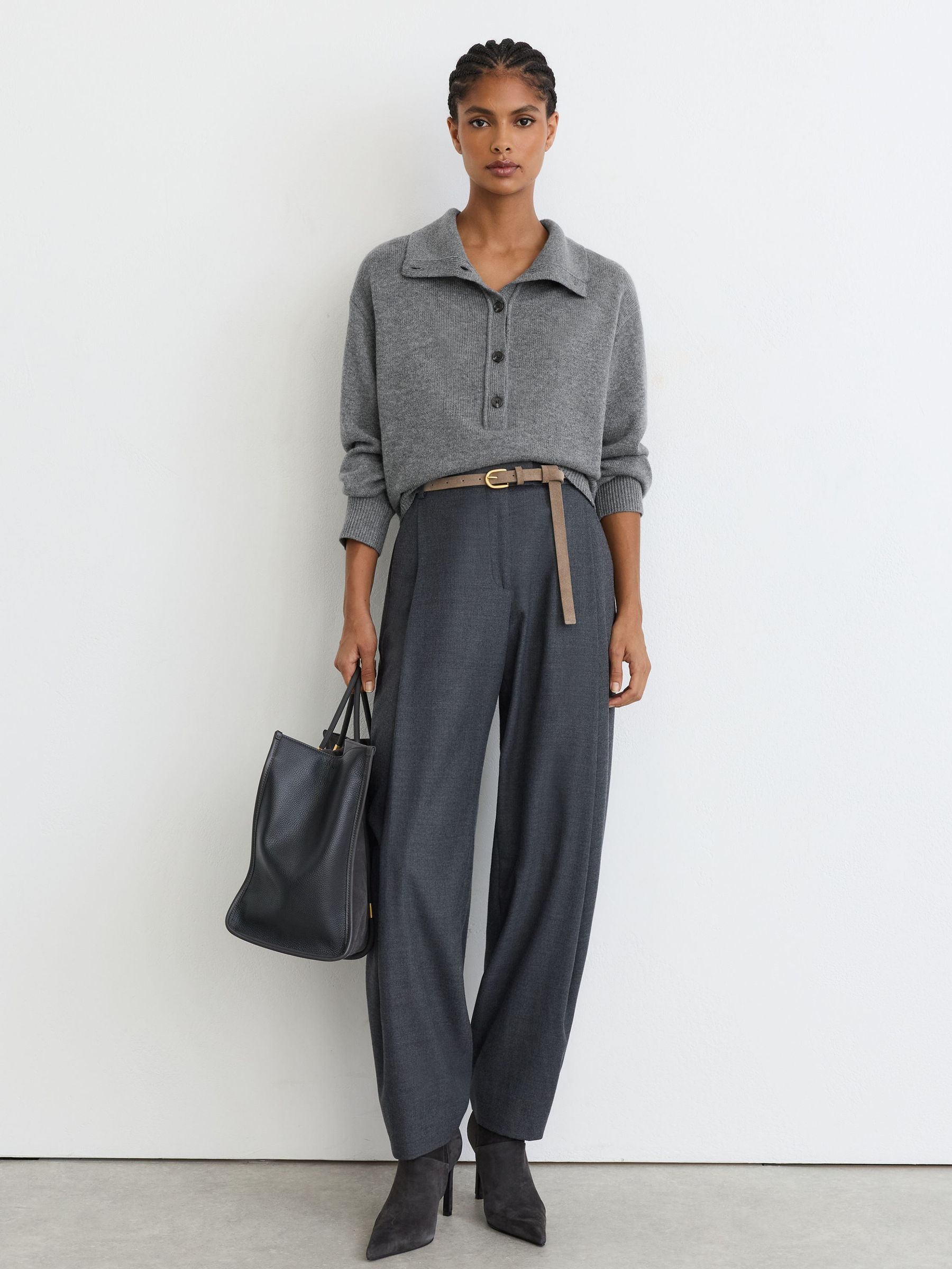 Wool-Cashmere Half-Button Jumper in Grey - 第 3 張圖片，共 7 張