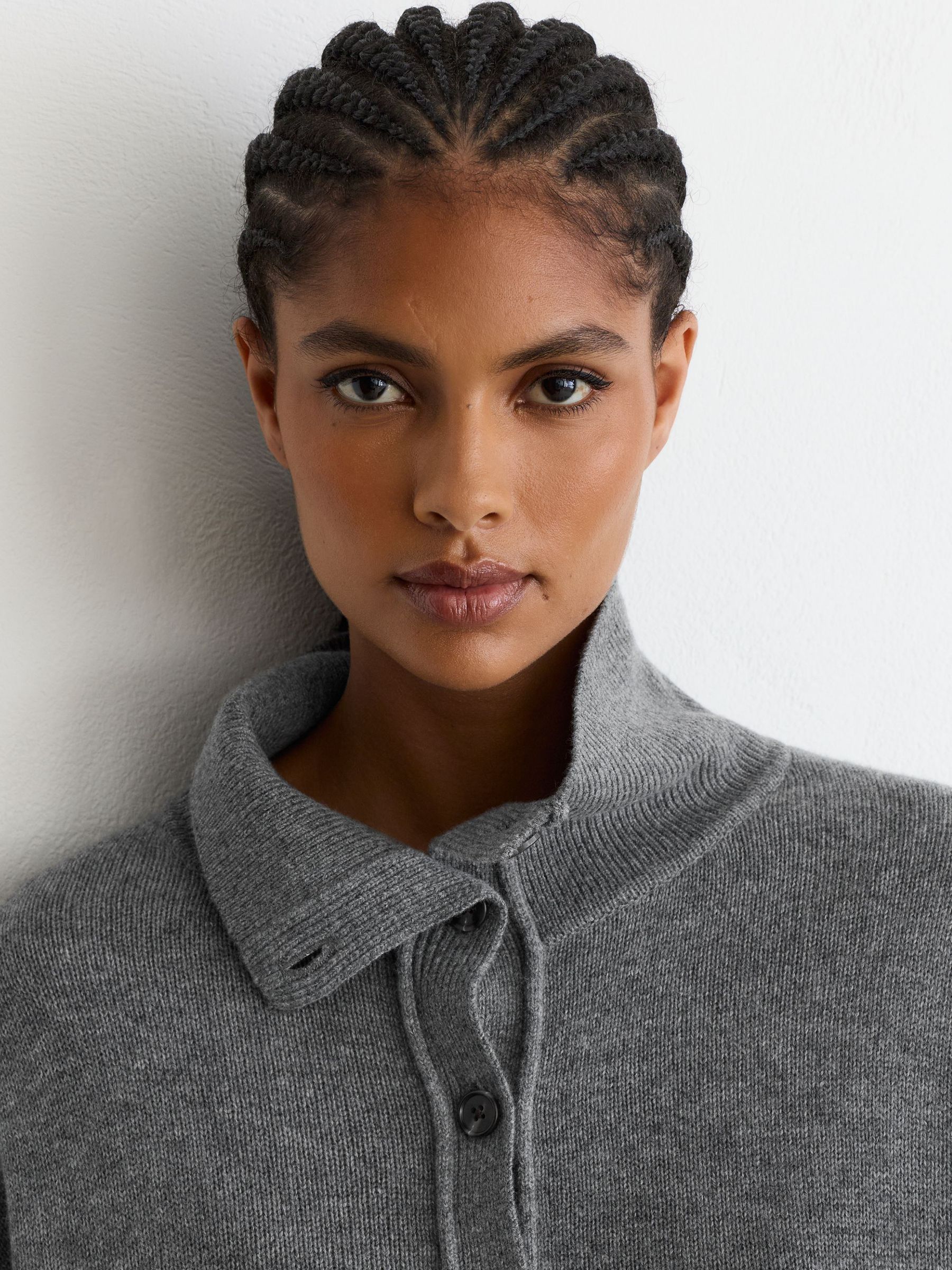 Wool-Cashmere Half-Button Jumper in Grey - 第 4 張圖片（共 7 張）