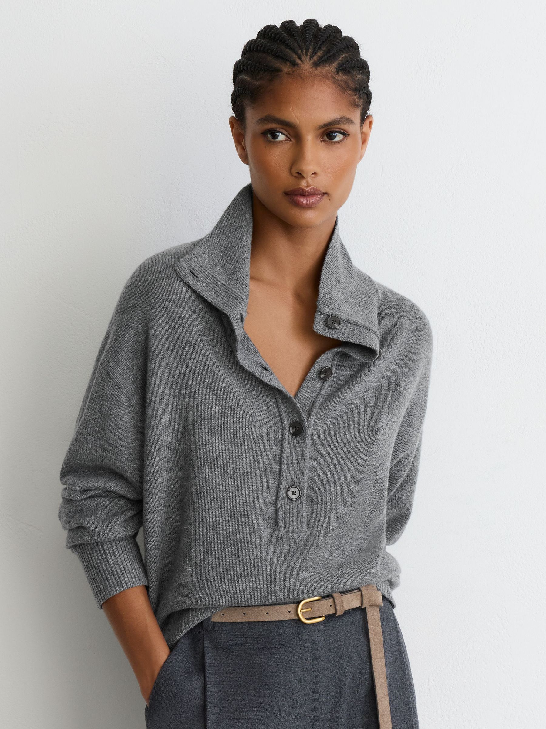 Wool-Cashmere Half-Button Jumper in Grey - 第 5 張圖片（共 7 張）