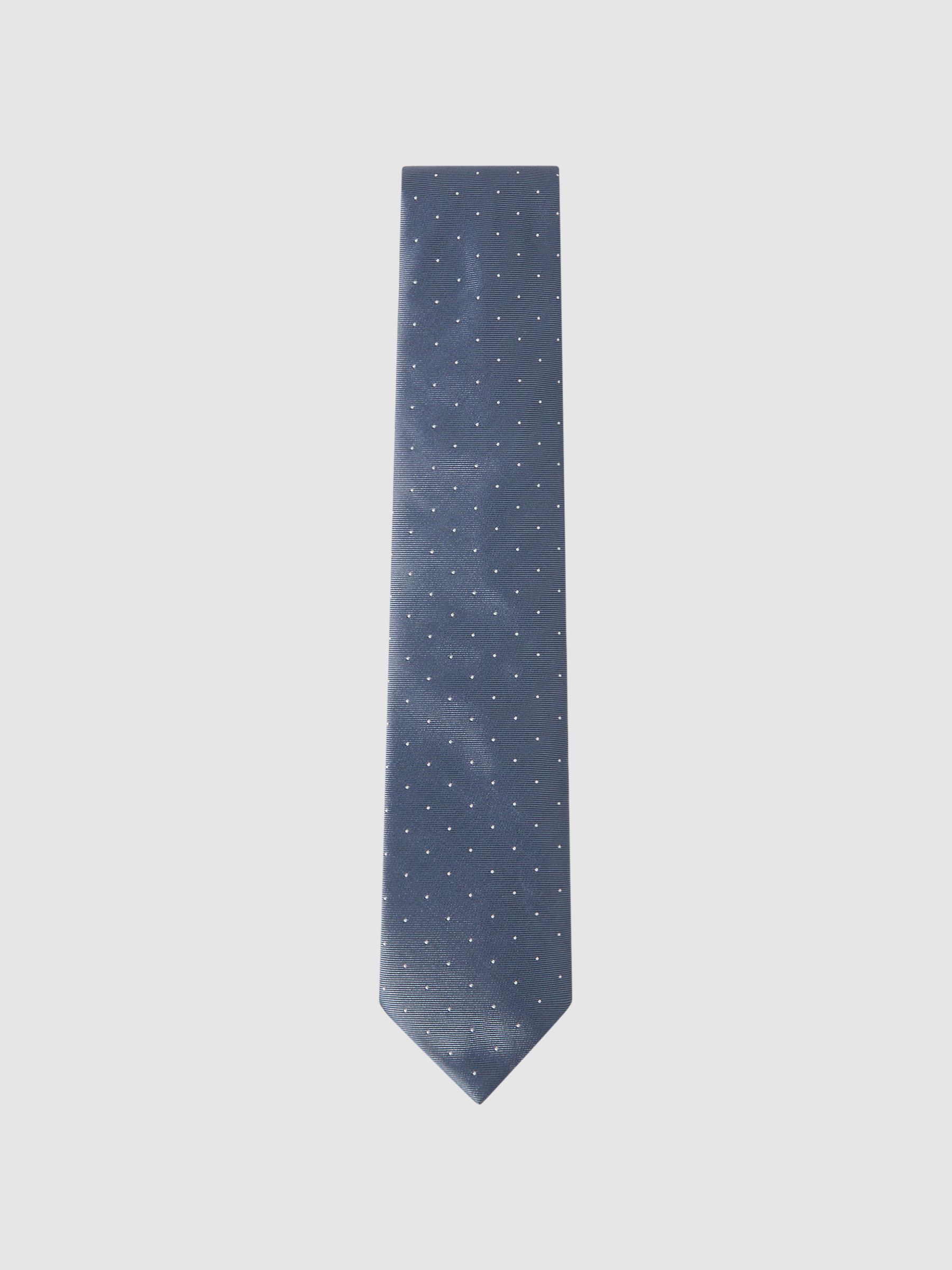 Polka Dot Silk Tie in Airforce Blue - Image 1 of 5