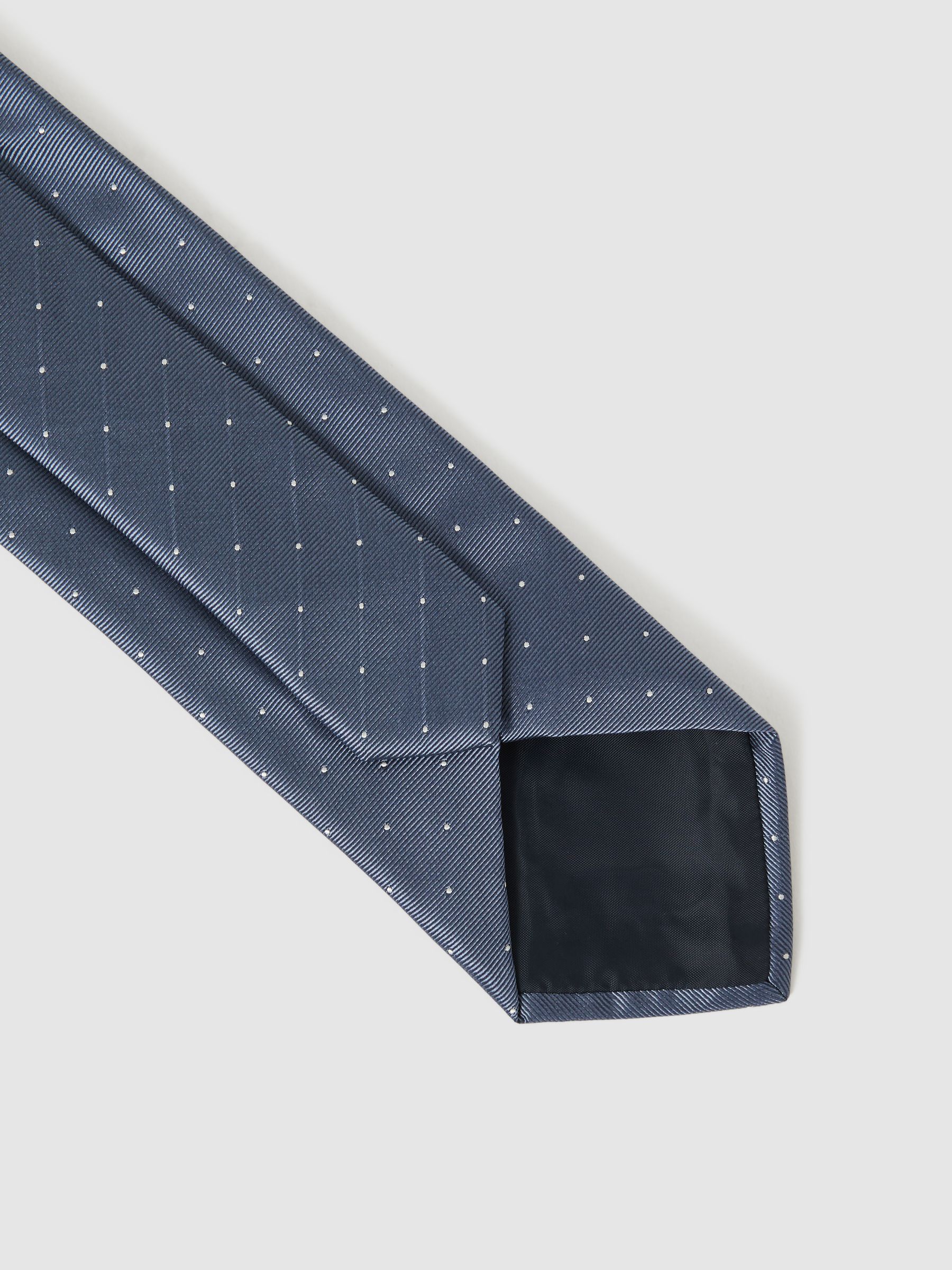 Polka Dot Silk Tie in Airforce Blue - Image 5 of 5