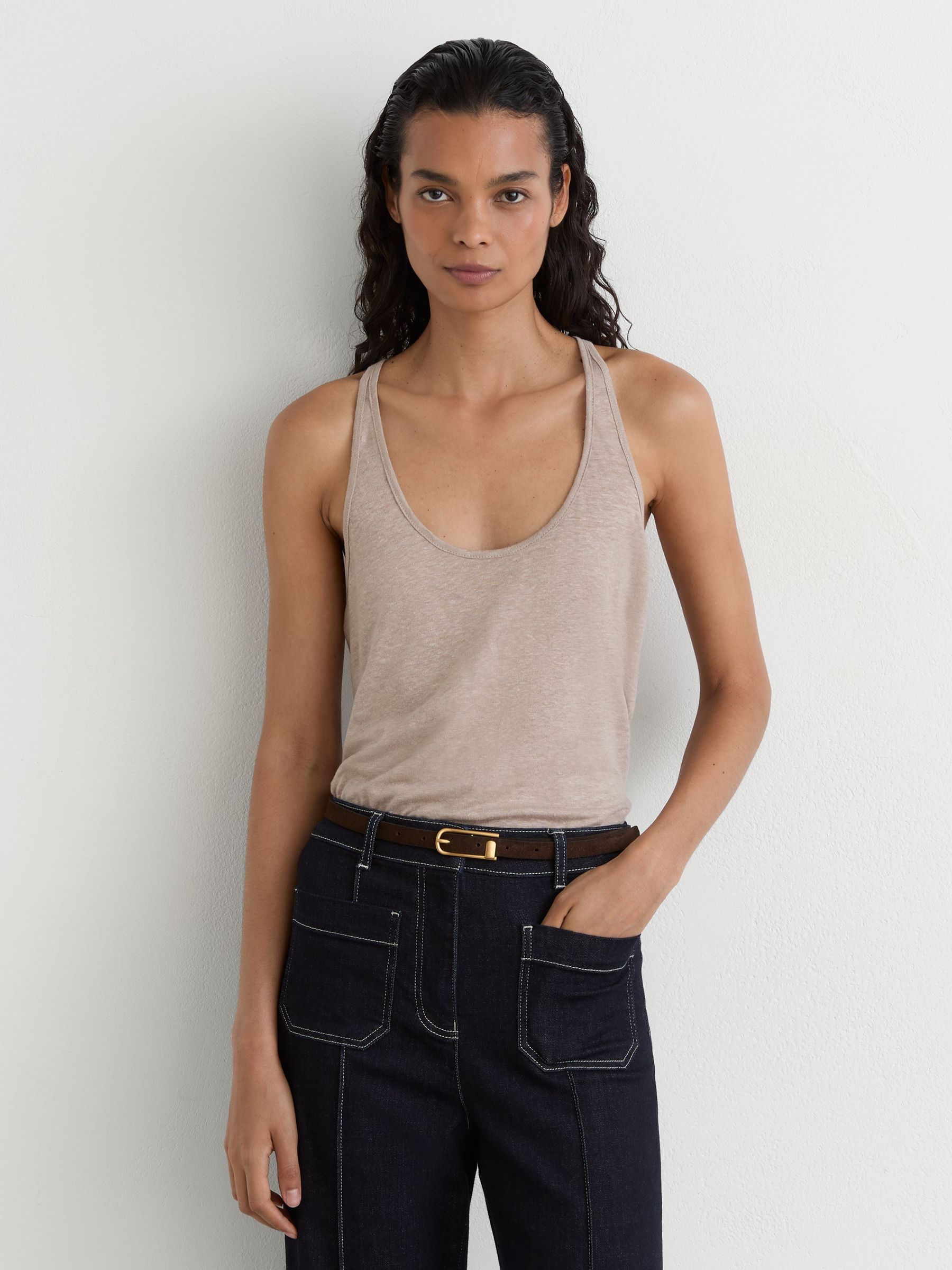 Linen Racer-Back Vest in Stone - Image 1 of 6 Linen Racer-Back Vest in Stone - Image 1 of 6