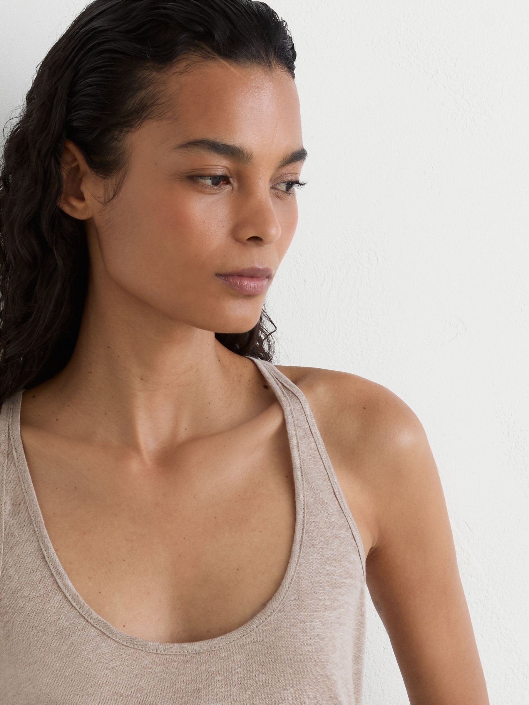 Linen Racer-Back Vest in Stone - Image 4 of 6