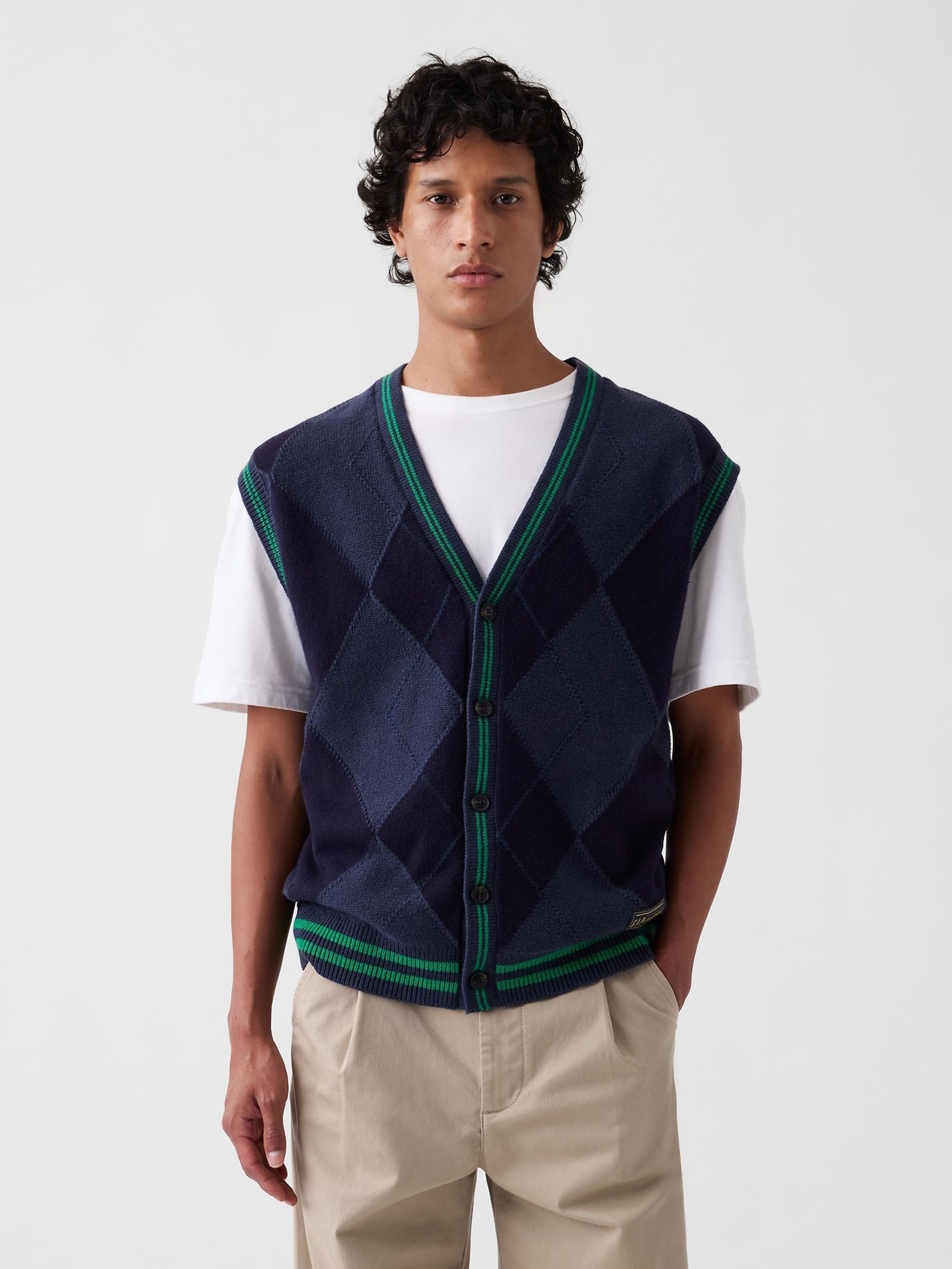 Gap x Malbon Navy Oversized Argyle Sweater Vest - Image 1 of 8