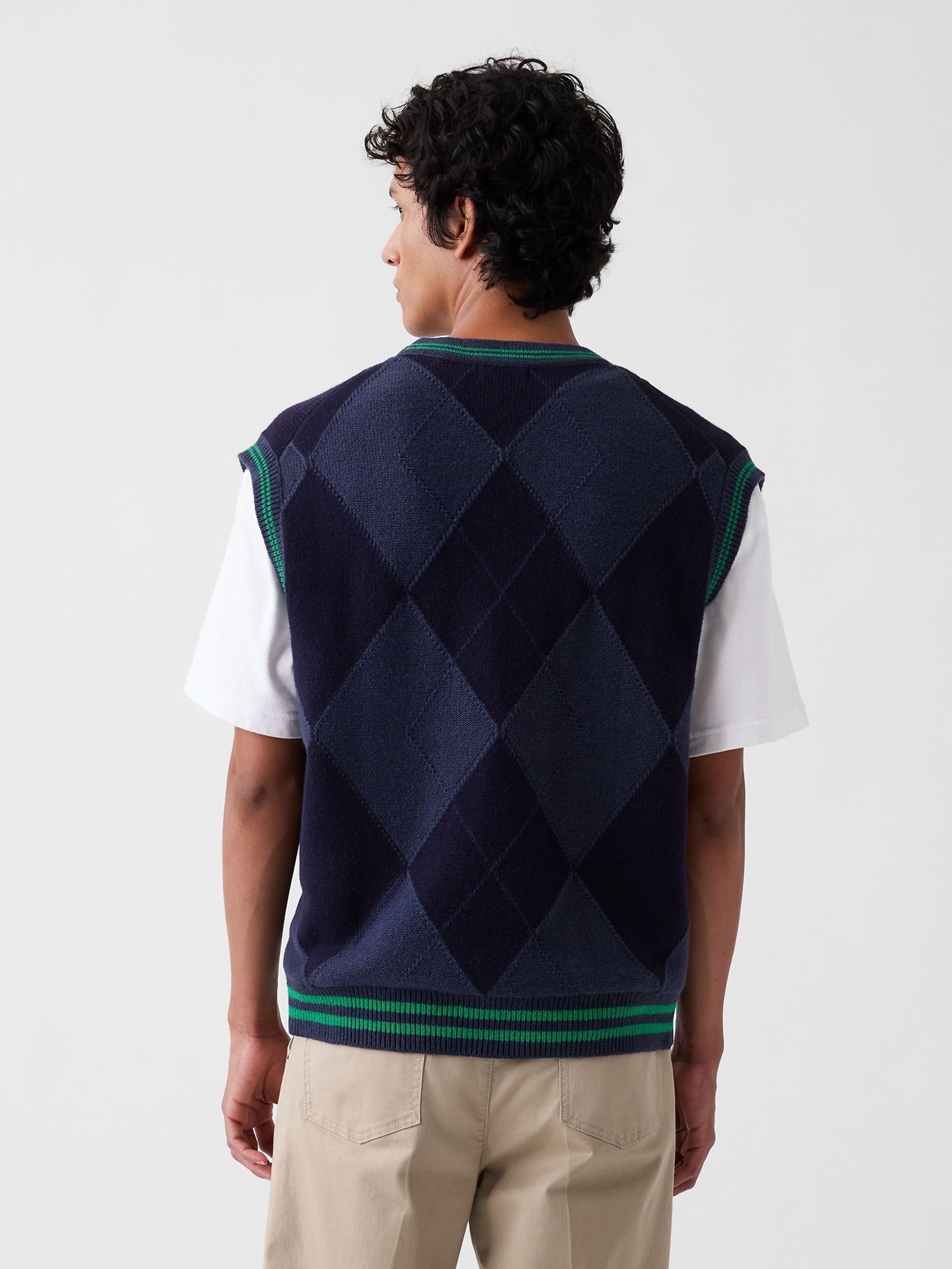 Gap x Malbon Navy Oversized Argyle Sweater Vest - Image 2 of 8