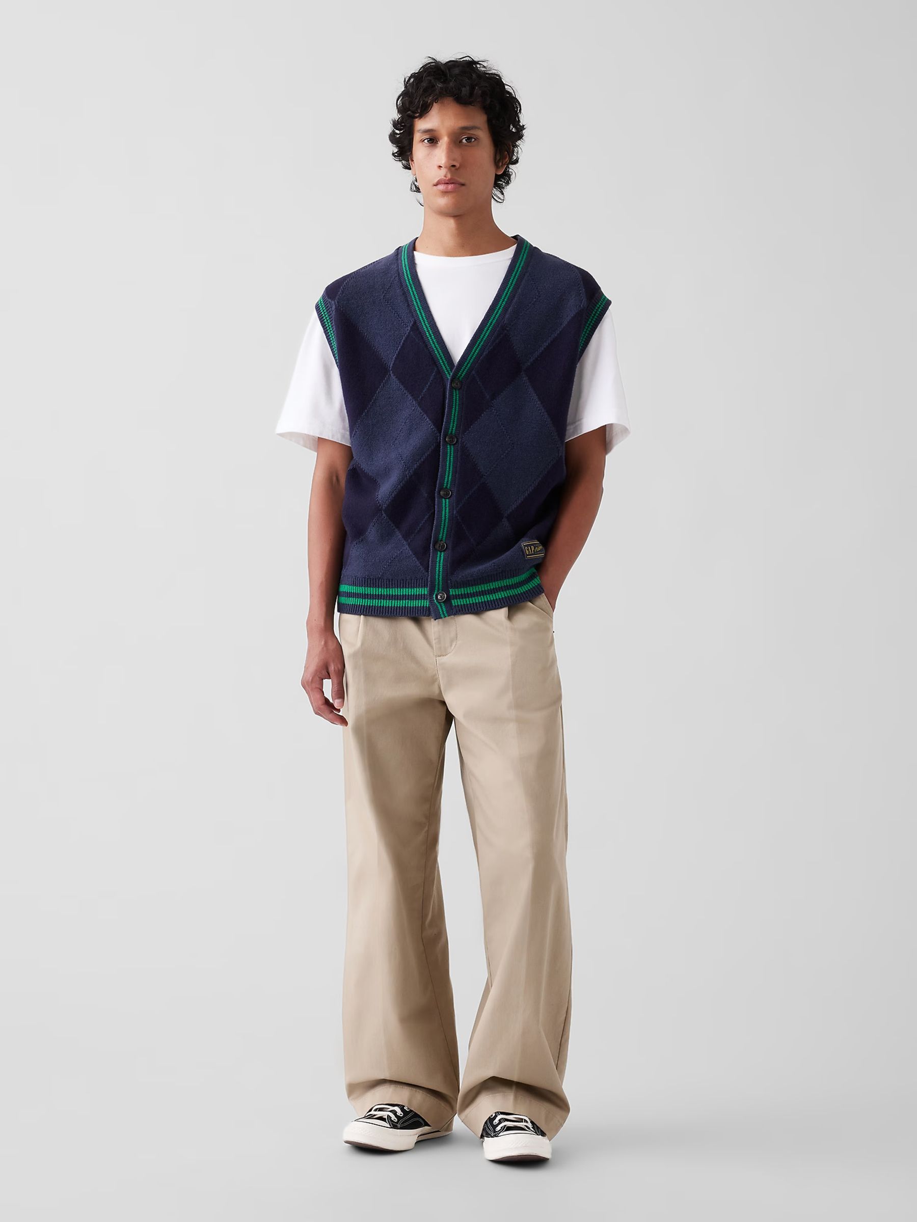 Gap x Malbon Navy Oversized Argyle Sweater Vest - Image 3 of 8