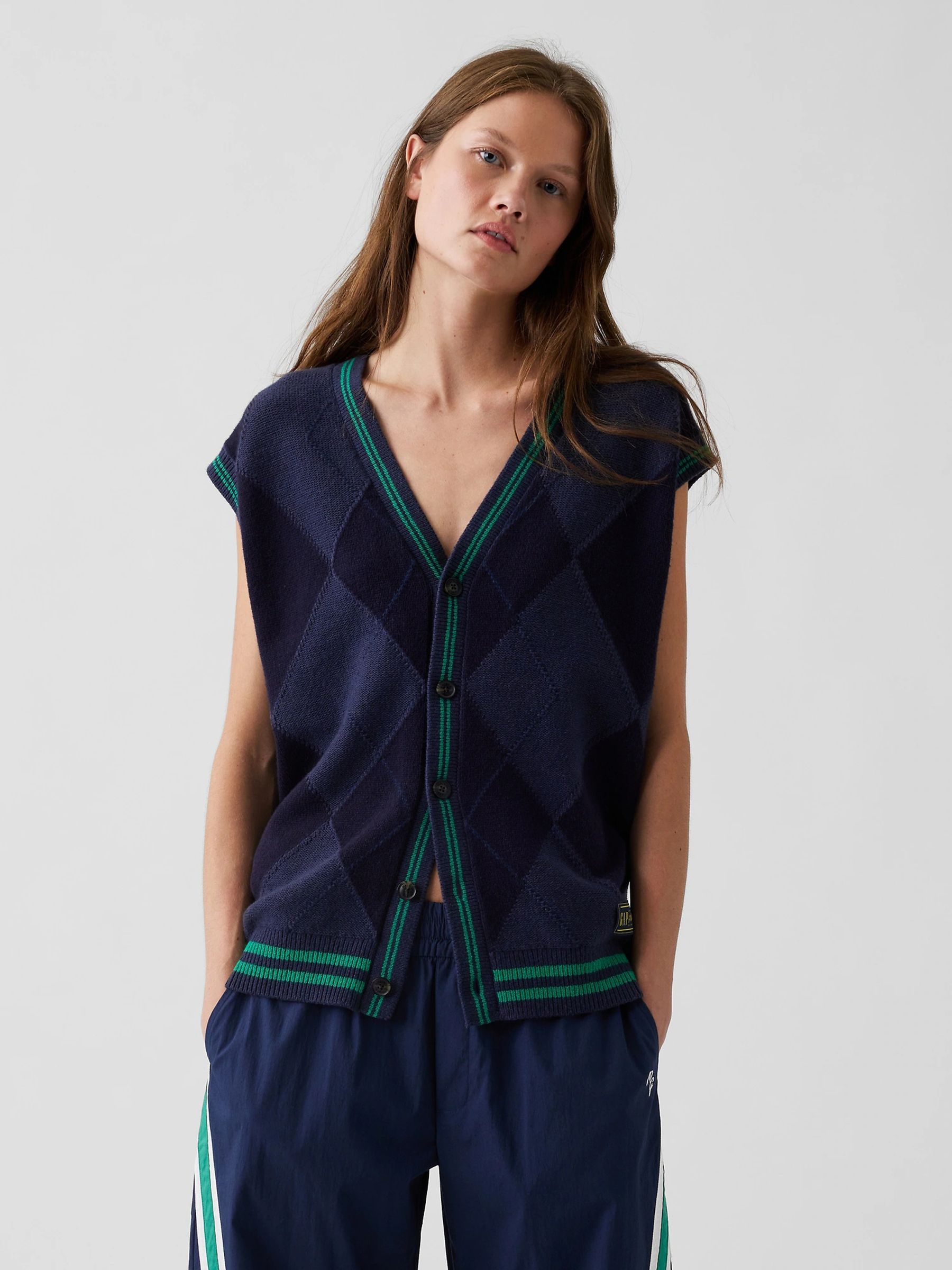 Gap x Malbon Navy Oversized Argyle Sweater Vest - Image 5 of 8