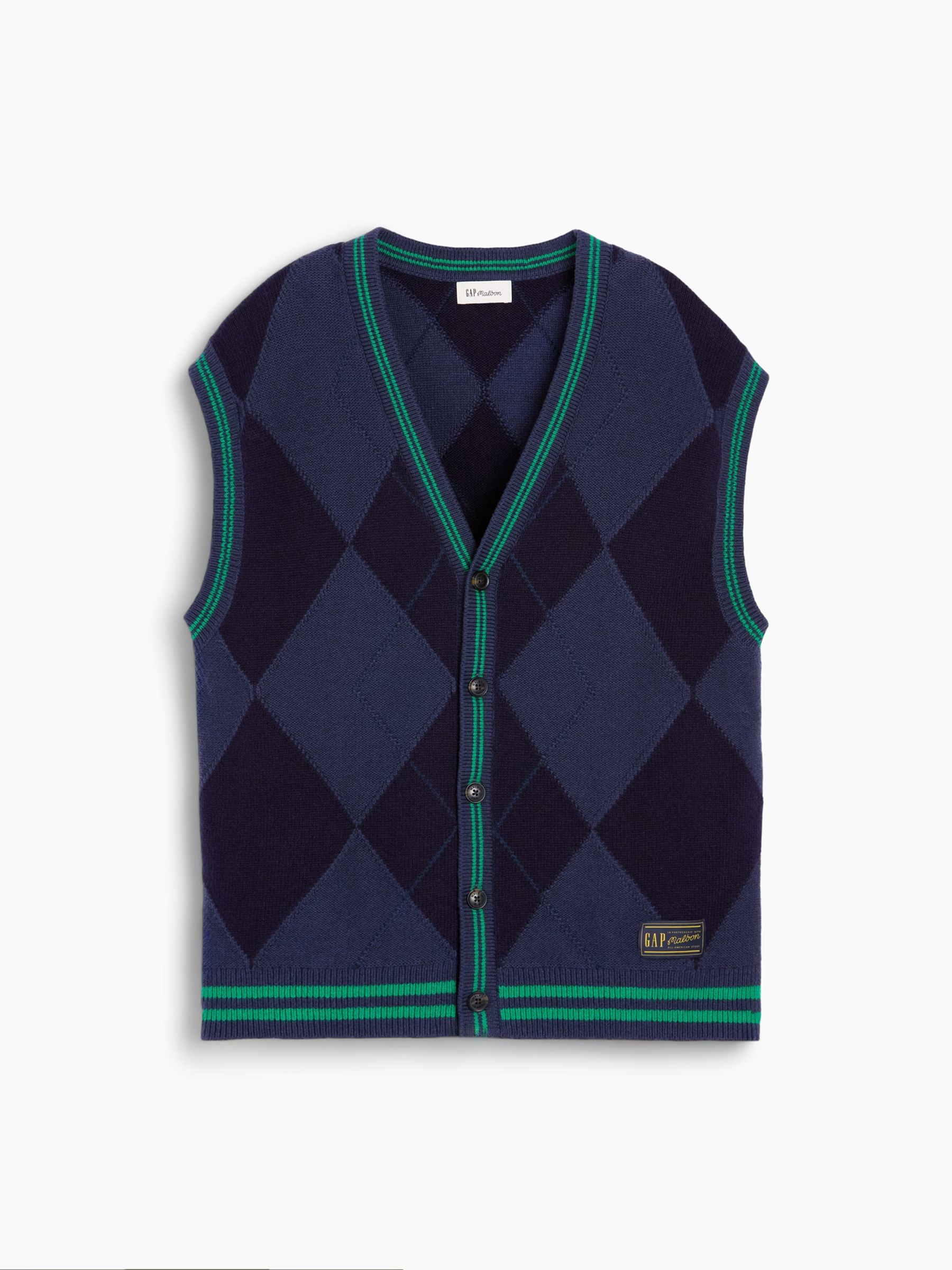 Gap x Malbon Navy Oversized Argyle Sweater Vest - Image 7 of 8