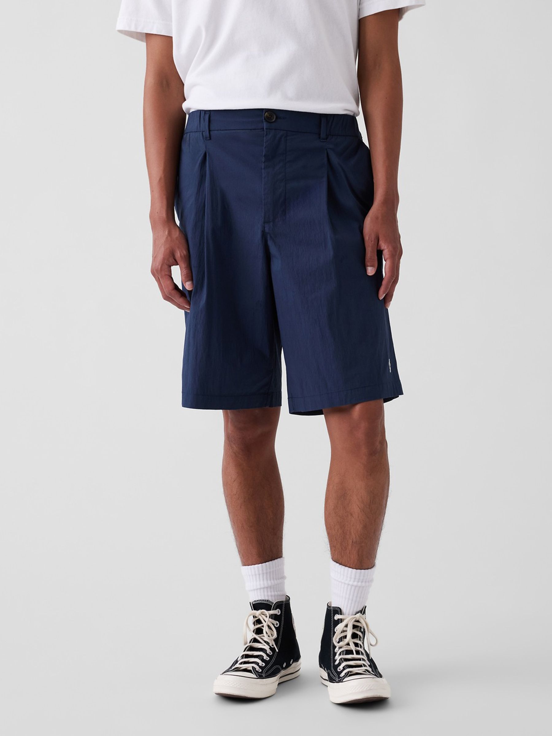 Gap x Malbon Navy Textured Poplin Baggy Shorts - Image 1 of 10 Gap x Malbon Navy Textured Poplin Baggy Shorts - Image 1 of 10