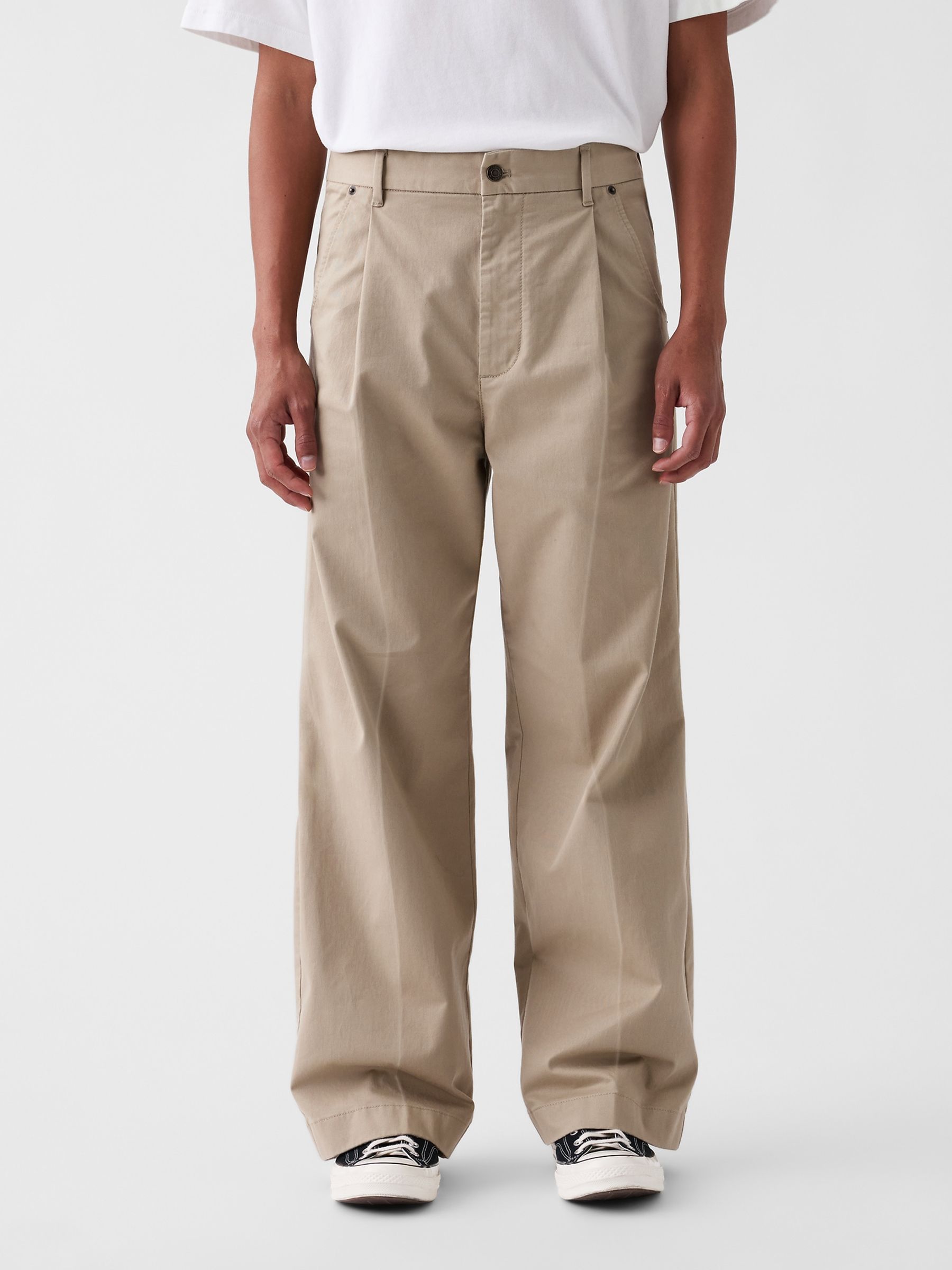 Gap x Malbon Beige Pleated Baggy Chinos - Image 1 of 11 Gap x Malbon Beige Pleated Baggy Chinos - Image 1 of 11
