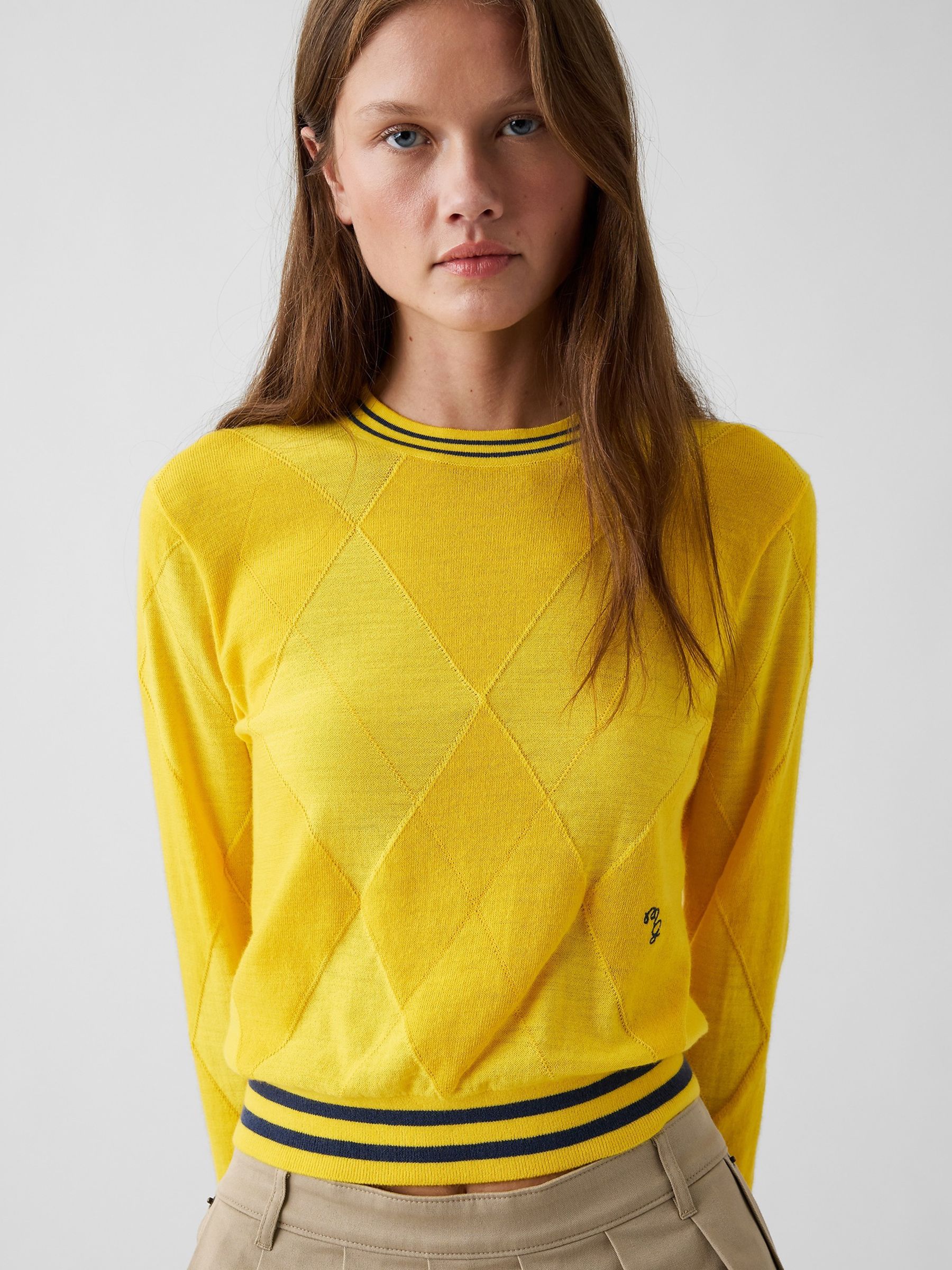 Gap x Malbon Yellow Argyle Crop Jumper - Image 4 of 8