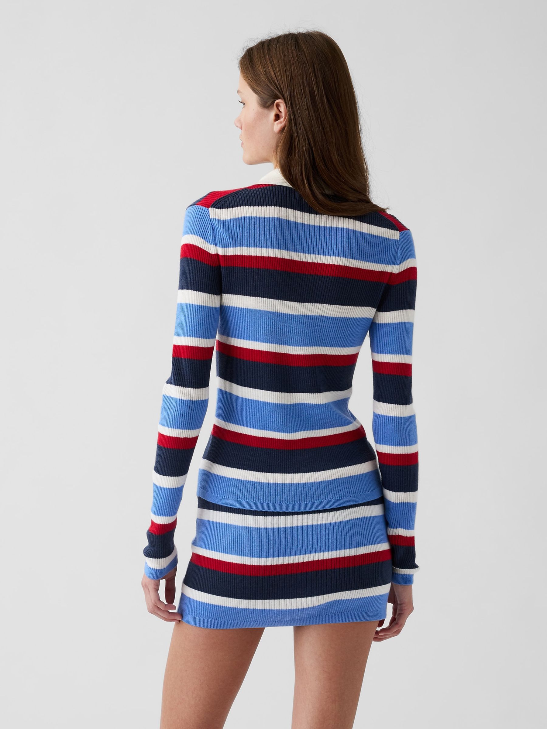 Gap x Malbon Blue/Red Stripe Polo Collar Cardigan - Image 2 of 8 Gap x Malbon Blue/Red Stripe Polo Collar Cardigan - Image 2 of 8