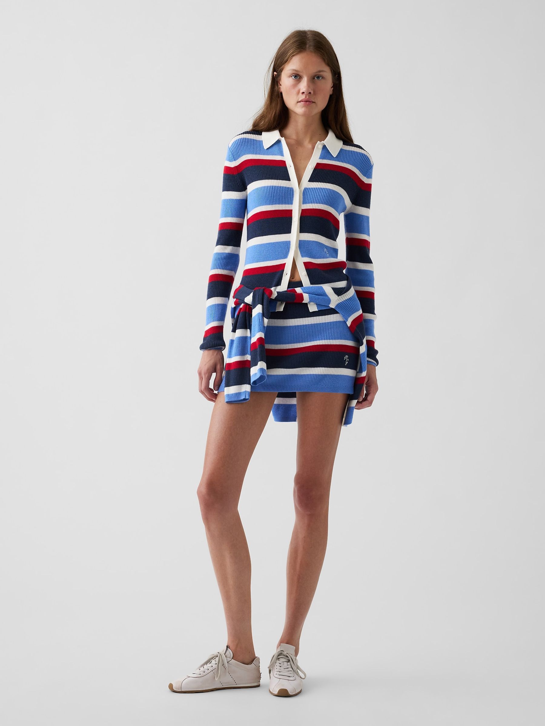 Gap x Malbon Blue/Red Stripe Polo Collar Cardigan - Image 3 of 8