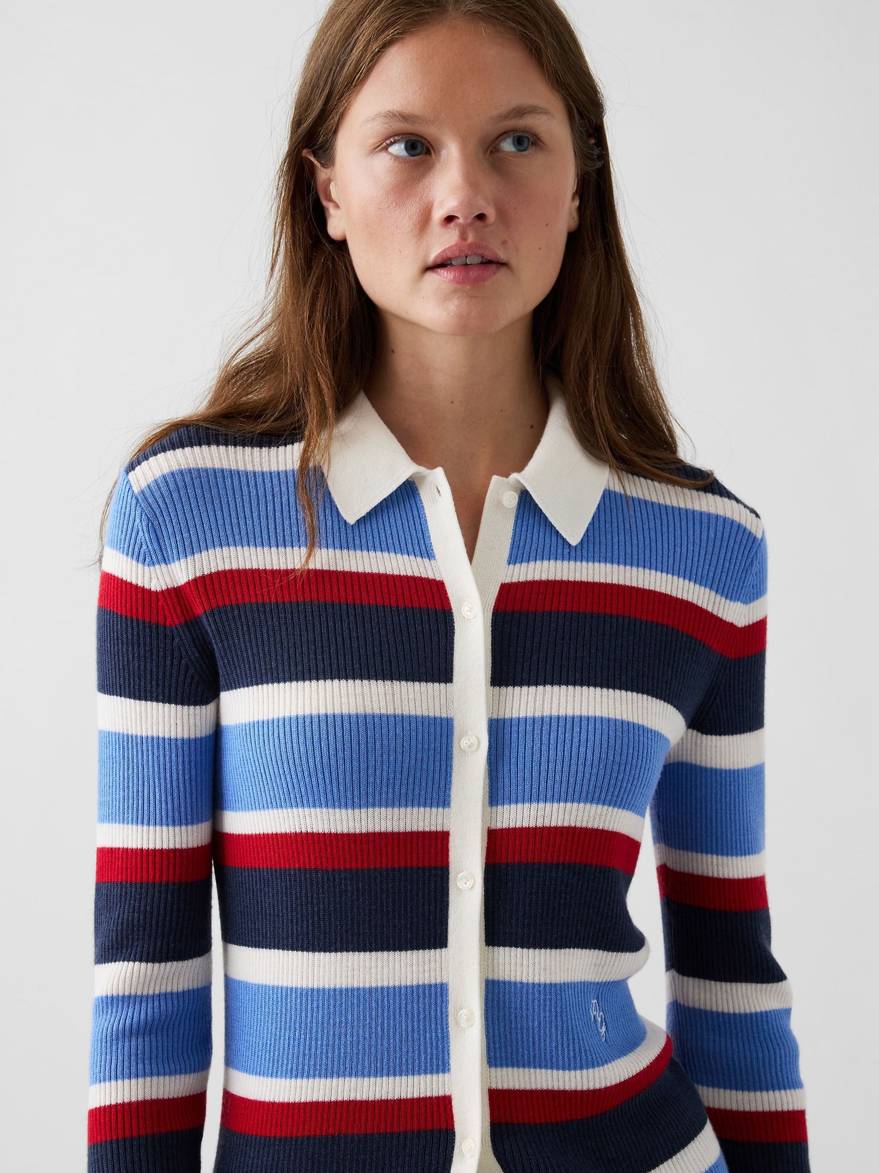 Gap x Malbon Blue/Red Stripe Polo Collar Cardigan - Image 5 of 8