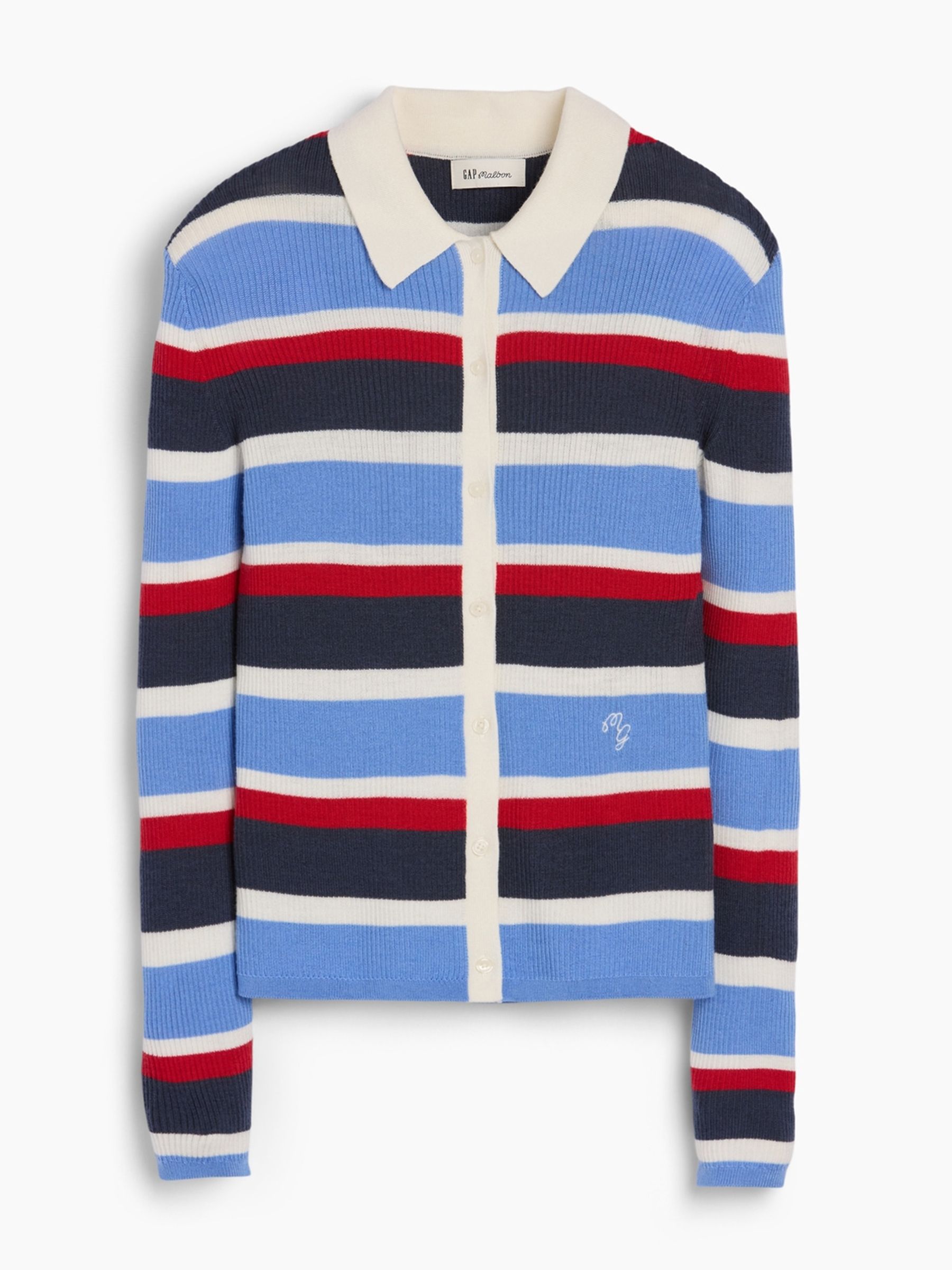 Gap x Malbon Blue/Red Stripe Polo Collar Cardigan - Image 6 of 8
