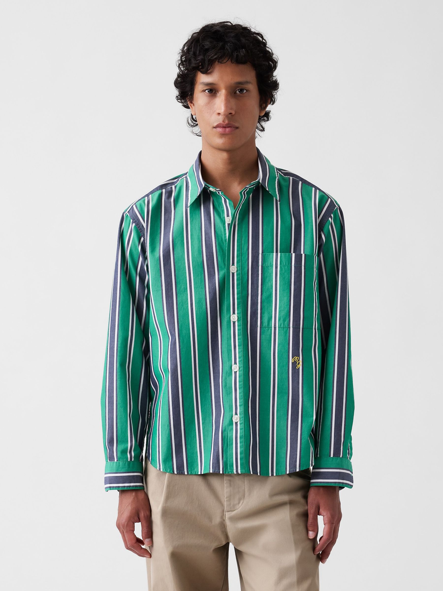 Gap x Malbon Green/Navy Poplin Stripe Shirt - Image 1 of 8