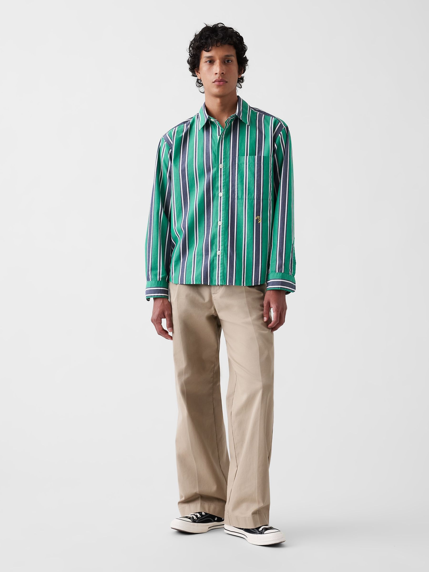 Gap x Malbon Green/Navy Poplin Stripe Shirt - Image 3 of 8