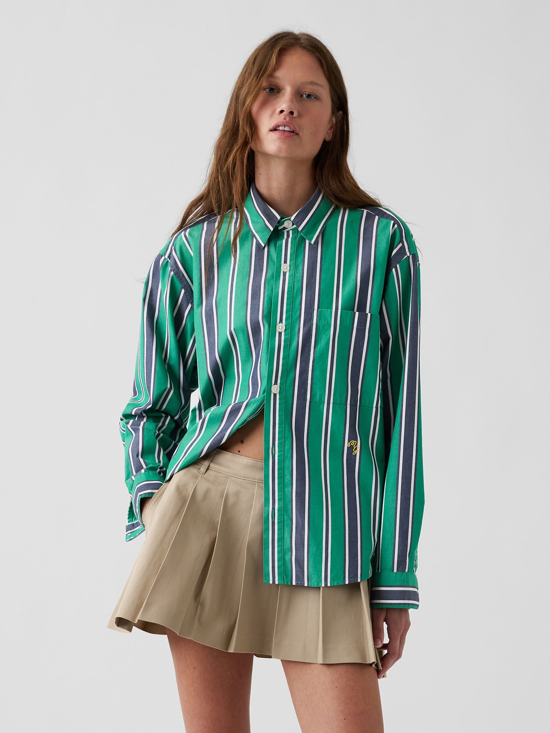 Gap x Malbon Green/Navy Poplin Stripe Shirt - Image 4 of 8