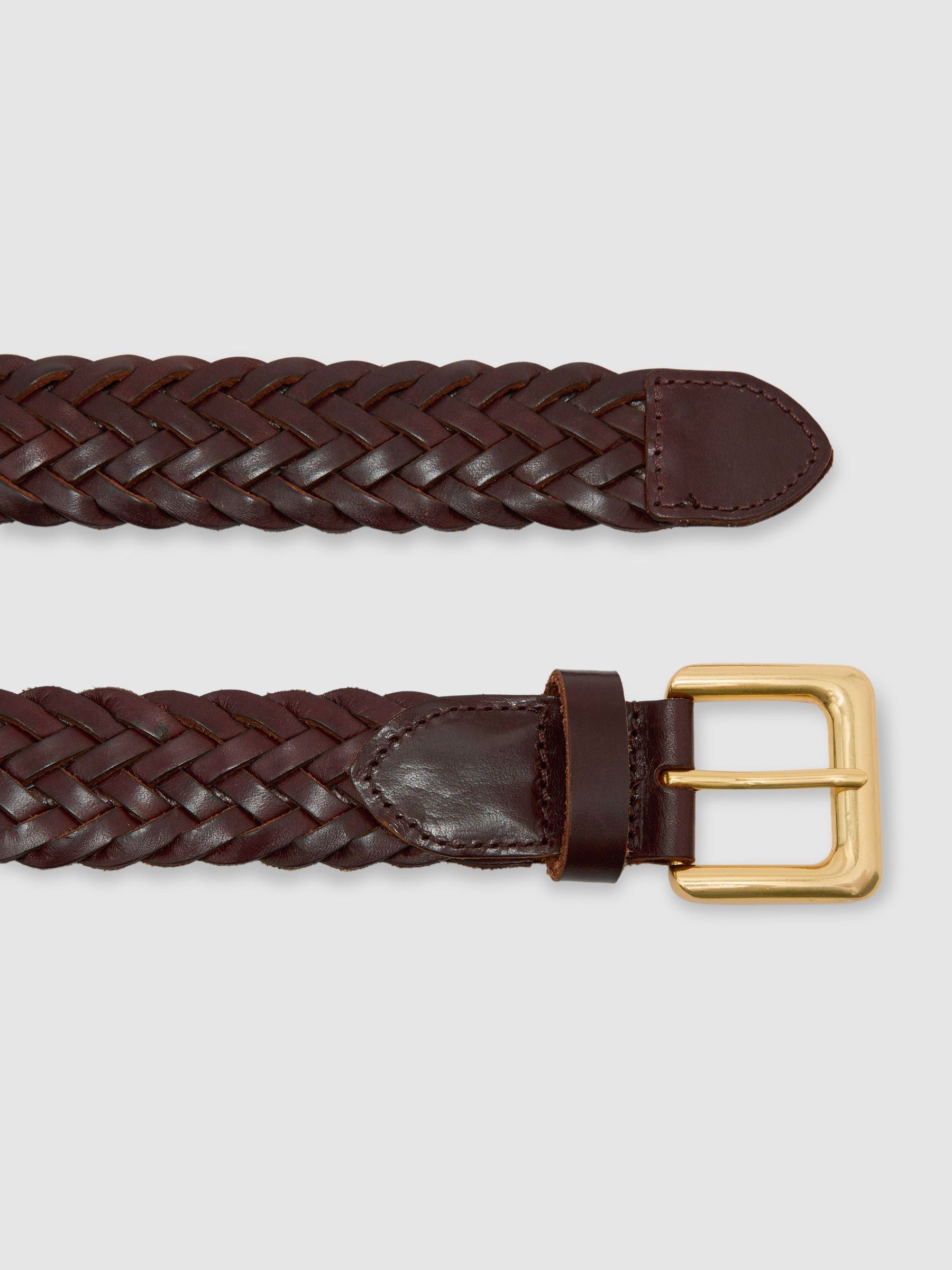 Leather Woven Belt in Tan - Image 3 of 5