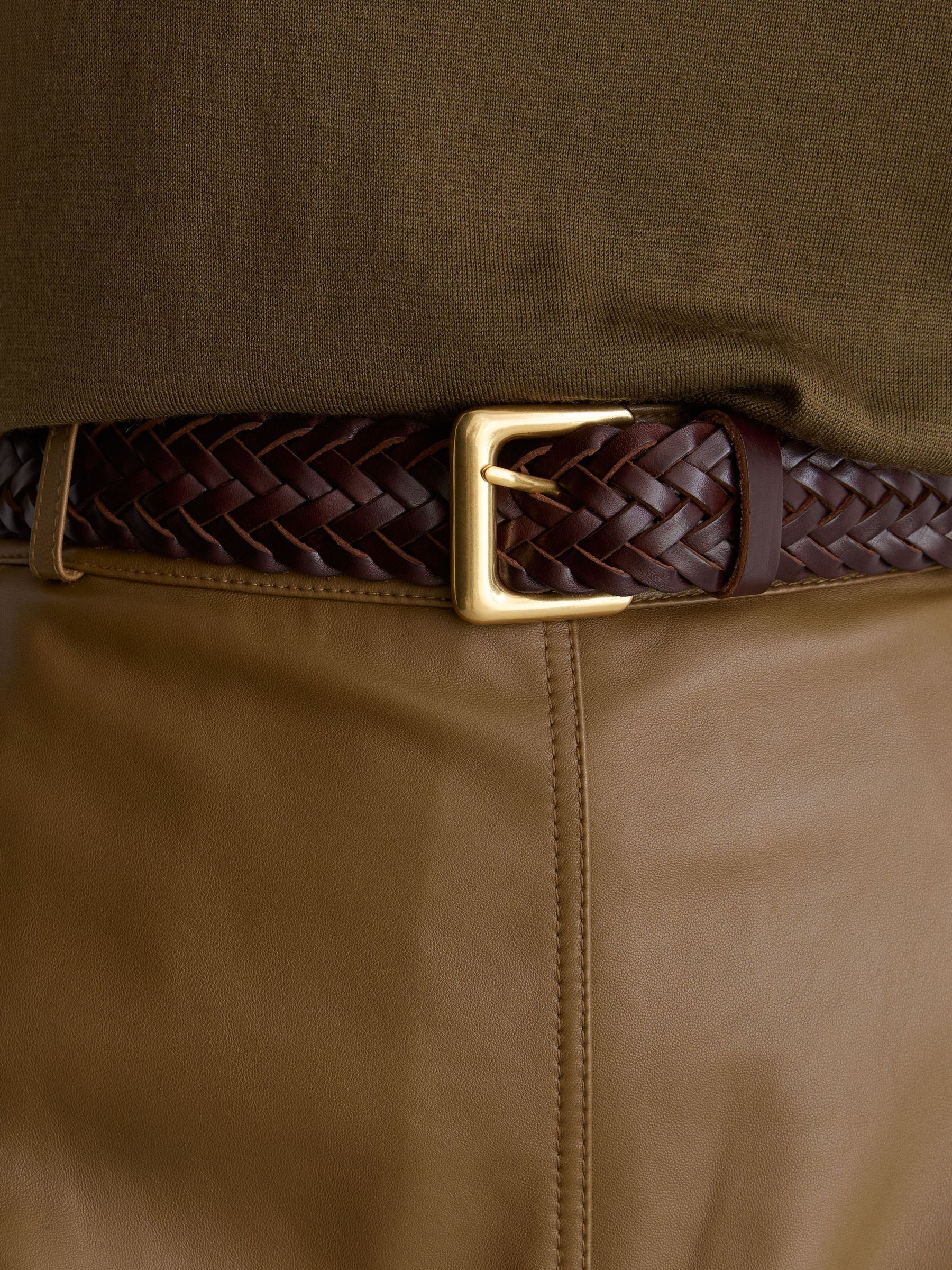 Leather Woven Belt in Tan - Image 4 of 5